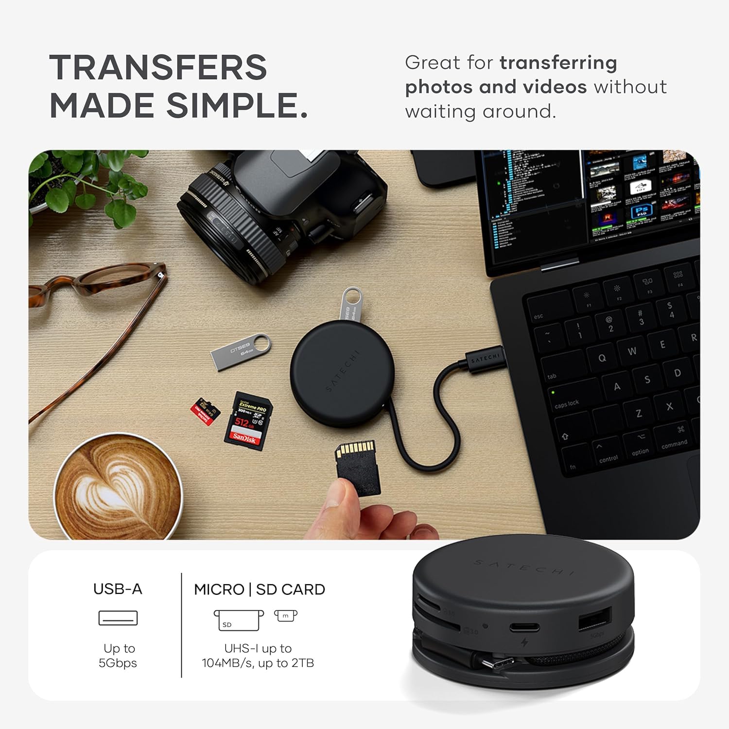 𝗦𝗔𝗧𝗘𝗖𝗛𝗜 𝗕𝘂𝗻𝗱𝗹𝗲 Hub USB C Magnetico 7 en 1 y Cable USB C 240W Angulo Recto