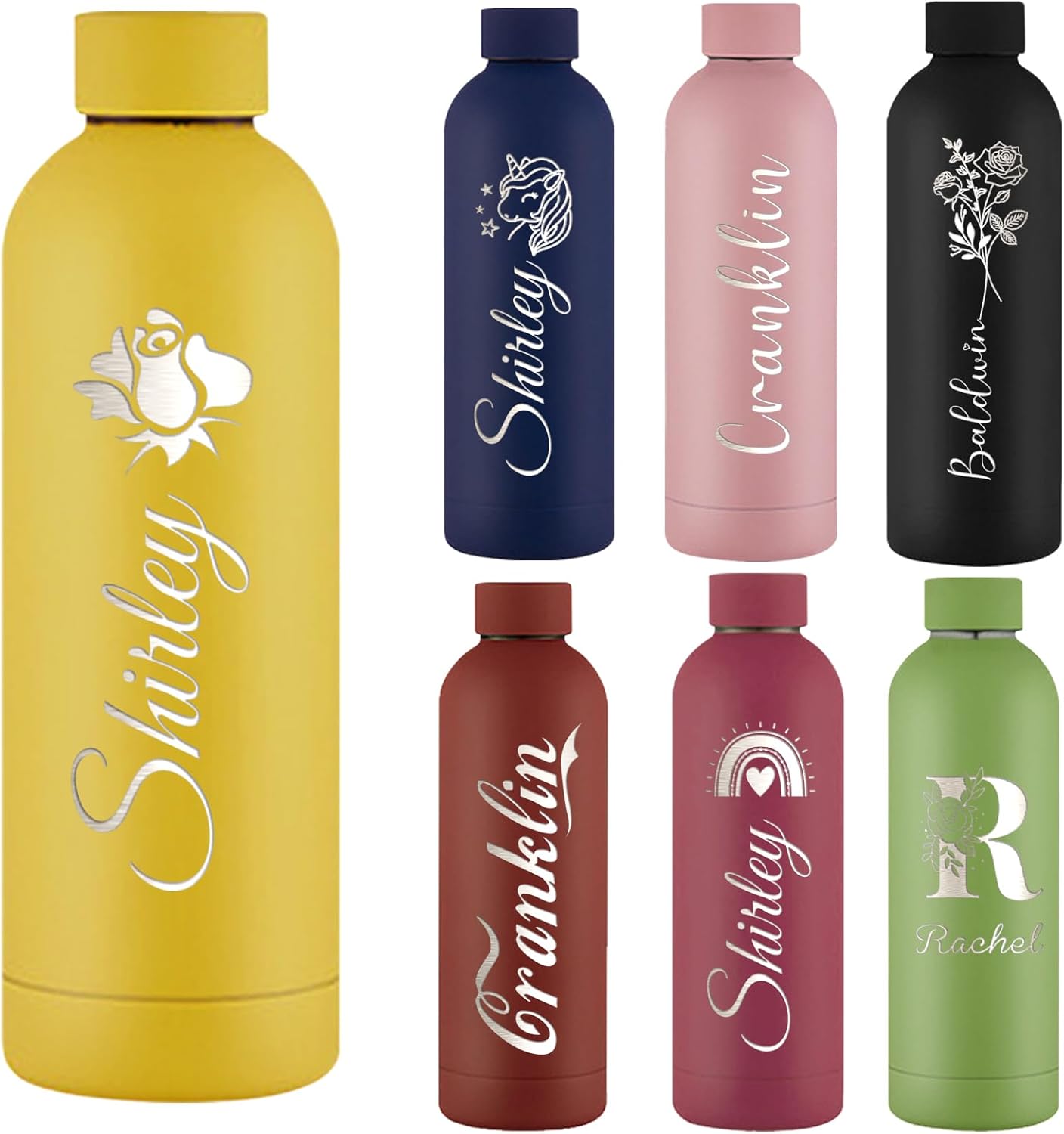 Personalized Water Bottles 16oz/500ml, Custom Engraved Insulated Water Bottle with Name Logo, Customized Stainless Steel Sports Bottles for School Outdoor Fitness Travel
