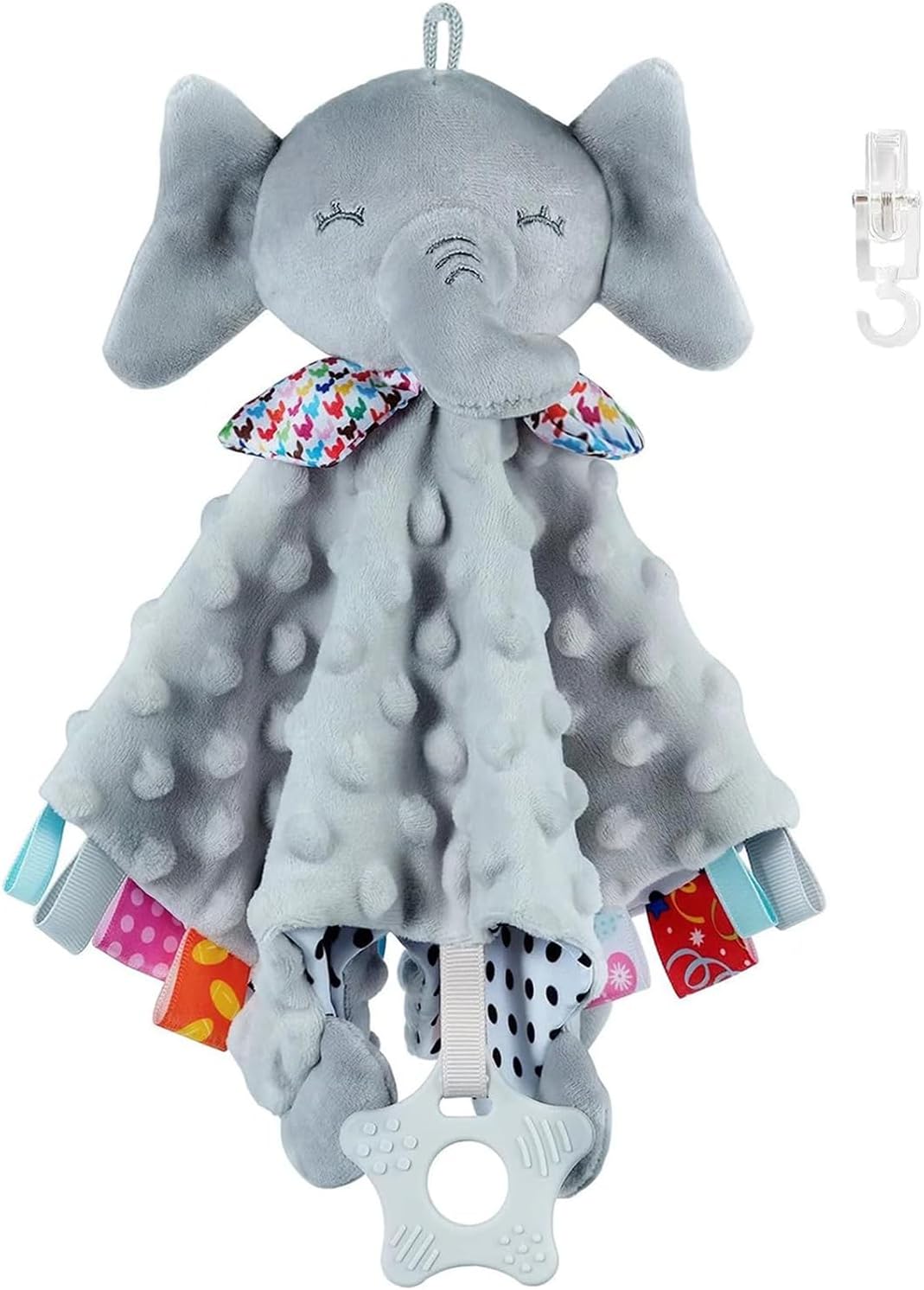 Elephant Security Blanket with Tags Teether Animal Taggie Soft Baby Blankets for Boys and Girls Baby Stuff for Newborn Toys Snuggle Baby Lovey Dotted Blanket Animal Soothing Crib Toy
