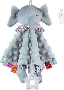 Elephant Security Blanket with Tags Teether Animal Taggie Soft Baby Blankets for Boys and Girls Baby Stuff for Newborn Toys Snuggle Baby Lovey Dotted Blanket Animal Soothing Crib Toy