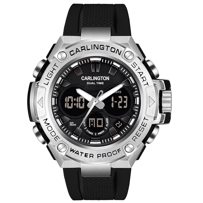 Carlington Endurance Analog-Digital Wrist Watch for Men | Sports Watch with Dual Time Display | Shock Resistant | Water Resistant | LED Backlight | Silicone Strap | Men’s Casual & Outdoor Watch – CT 9107