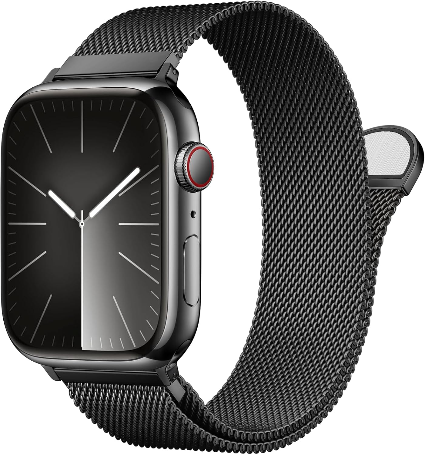 Stainless Steel Milanese Loop Compatible with Apple Watch Band 46mm 42mm 44mm 45mm 49mm 38mm 40mm 41mm men and women Black 44/45/46/49/42mm(Series 3/2/1)