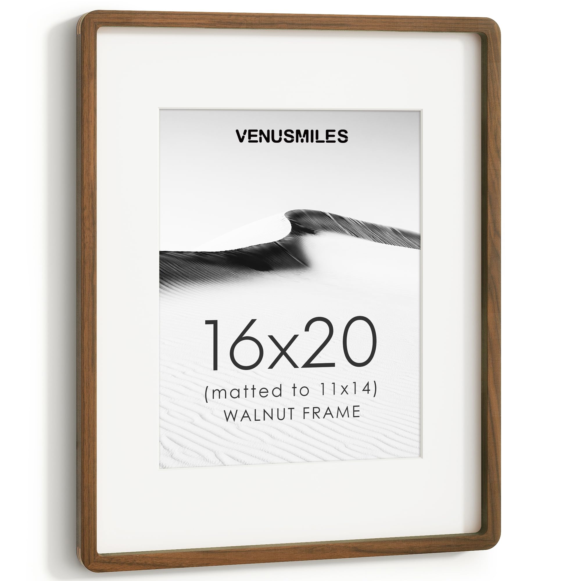 16 x 20 Picture Frame, USA-Sourced Natural Walnut Wood Photo Collage Frame with HD Tempered Glass, 16x20 Wooden Frame Matted to 11x14, Vertical &amp; Horizontal Wall Hanging Display