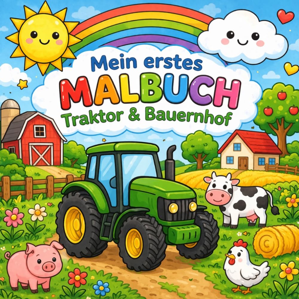 Mein erstes Malbuch Bauernhof ab 2 Jahren: Einfache Bauernhof Motive für kleine Kinder: Einfache Ausmalbilder mit dicken Linien – Tiere, Fahrzeuge und ... Kinder (Mein erstes Malbuch ab 2 Jahren)