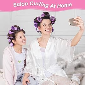 Jumbo Hair Curlers Set - 24 Pieces with 12 Large Rollers and 12 Clips for Adding Volume to Long, Thick Hair (Purple)