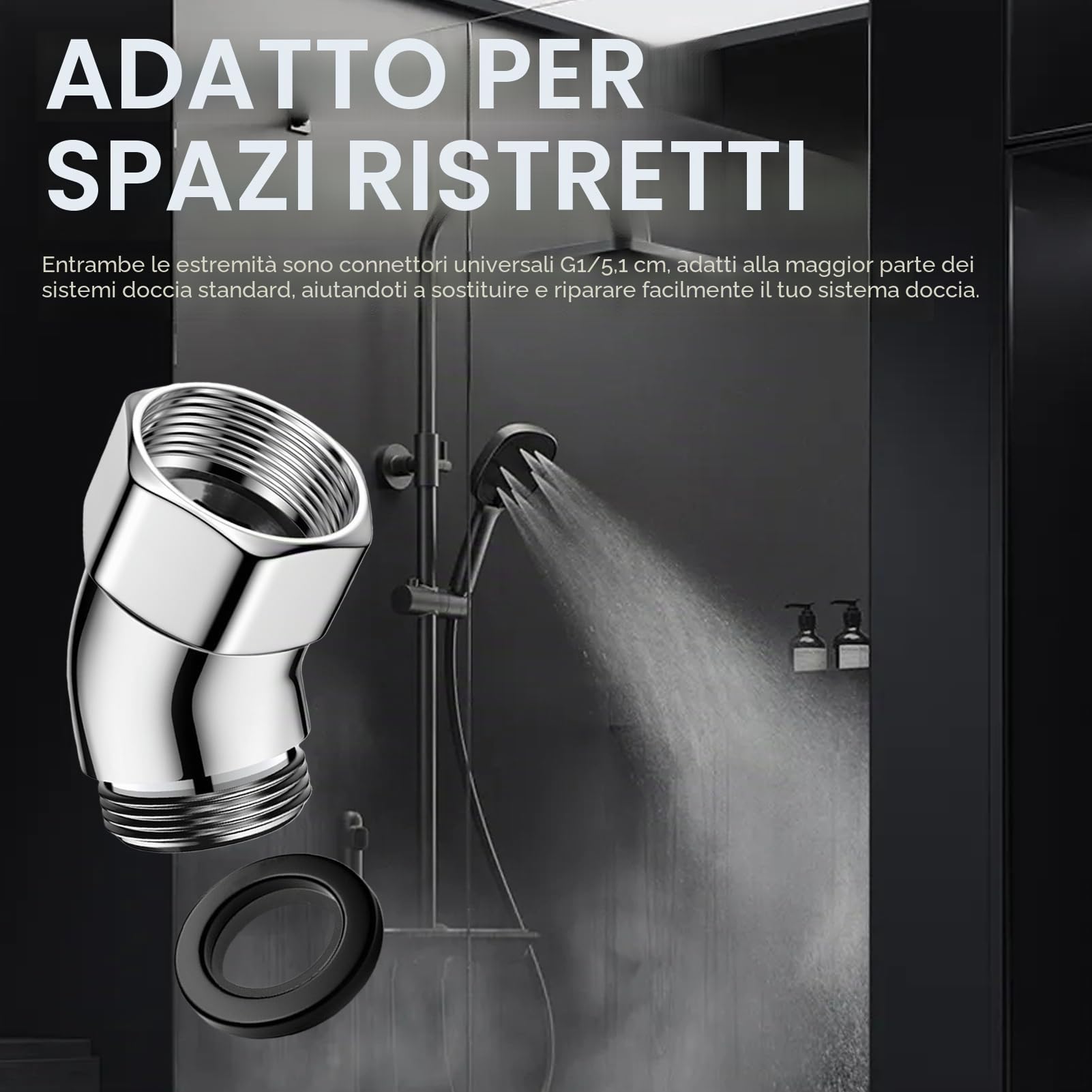 Adattatore Doccia 135° Connettore Angolare per Soffione in Rame con Guarnizione