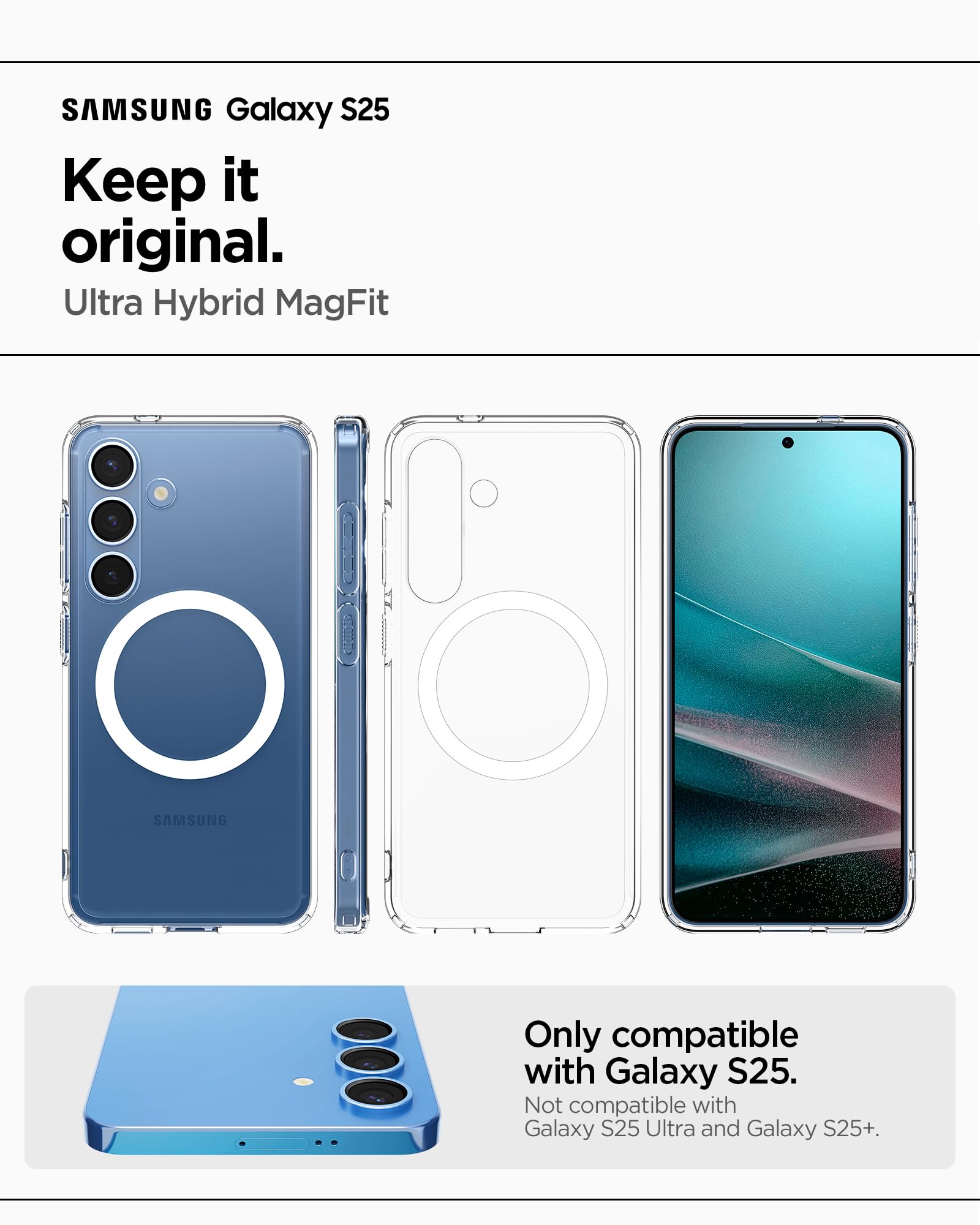 Spigen Cover Ultra Hybrid MagFit Compatibile con Samsung Galaxy S25 - Clear White