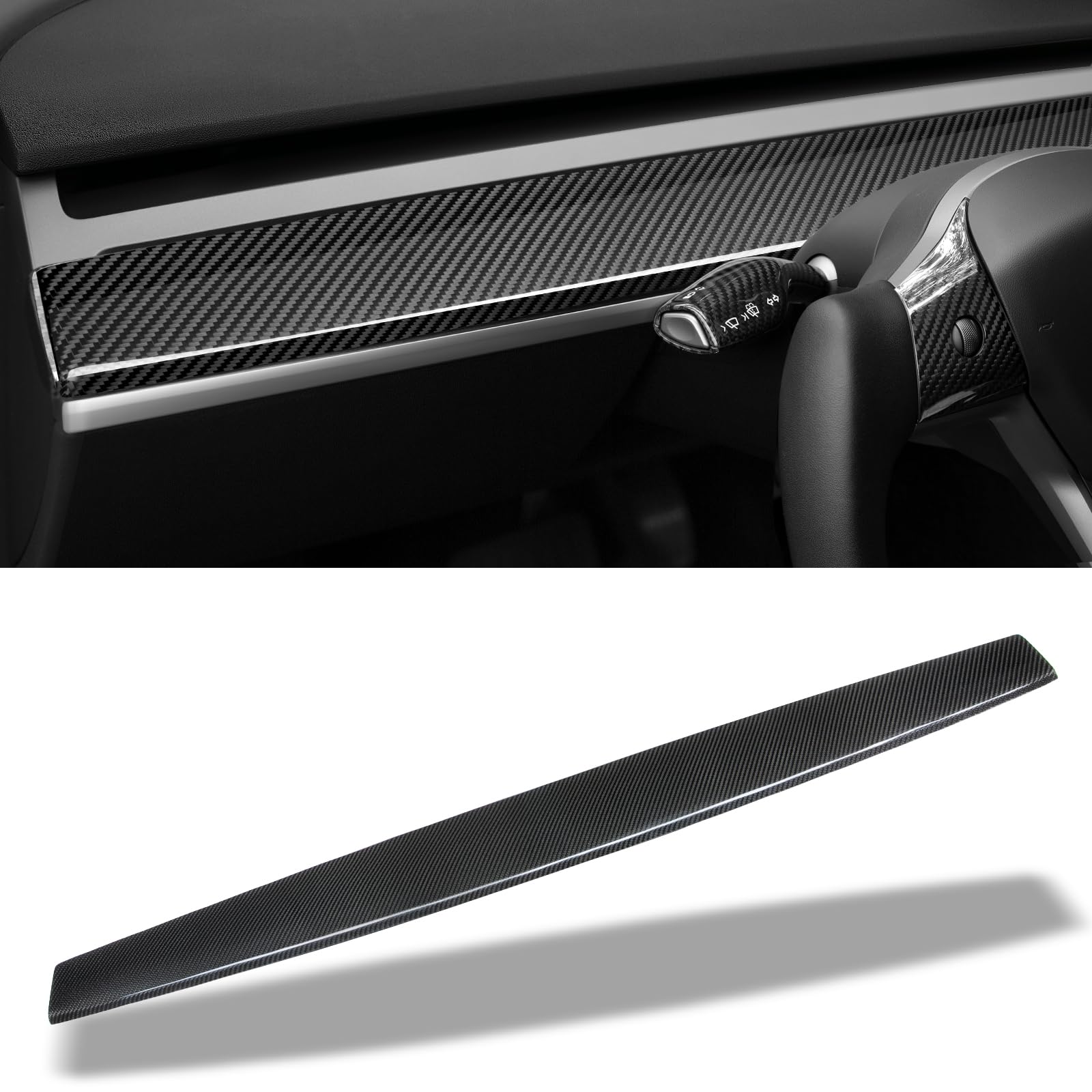 Photo 1 of T-carbon for Tesla Model 3&Y Dashboard Cover Wrap,3K Glossy Real Carbon Fiber Dash Cover Wrap Cap Interior Accessories Compatible with Tesla Model 3&Y-Black Dashboard Cover Black
