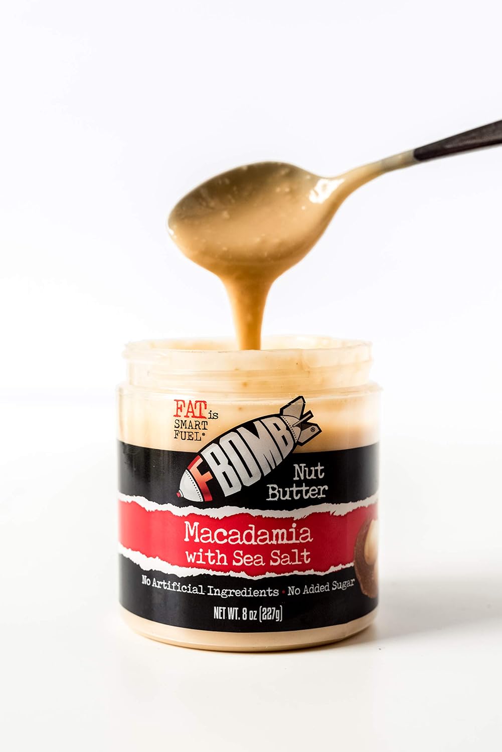 Fbomb Macadamia Nut Butter: Keto Fat Bombs, Natural Roasted Macadamia Nuts | High Fat, Low Carb Snack, High Quality Energy | Paleo, Whole30, Keto Snacks | Macadamia & Sea Salt - 8 Oz Jar