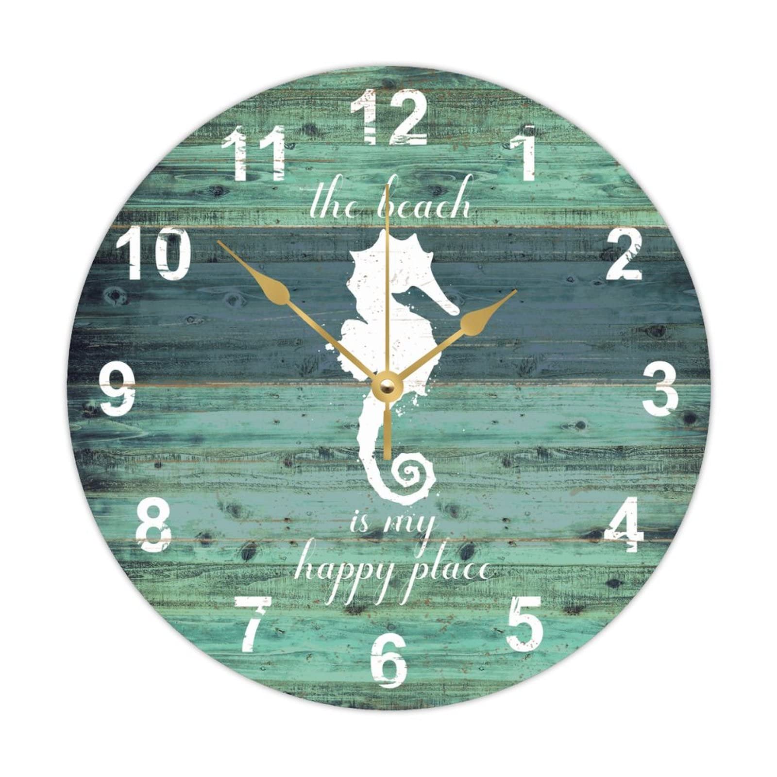 Horloge ronde en bois hippocampe muette 38cm pour decoration salon et cuisine