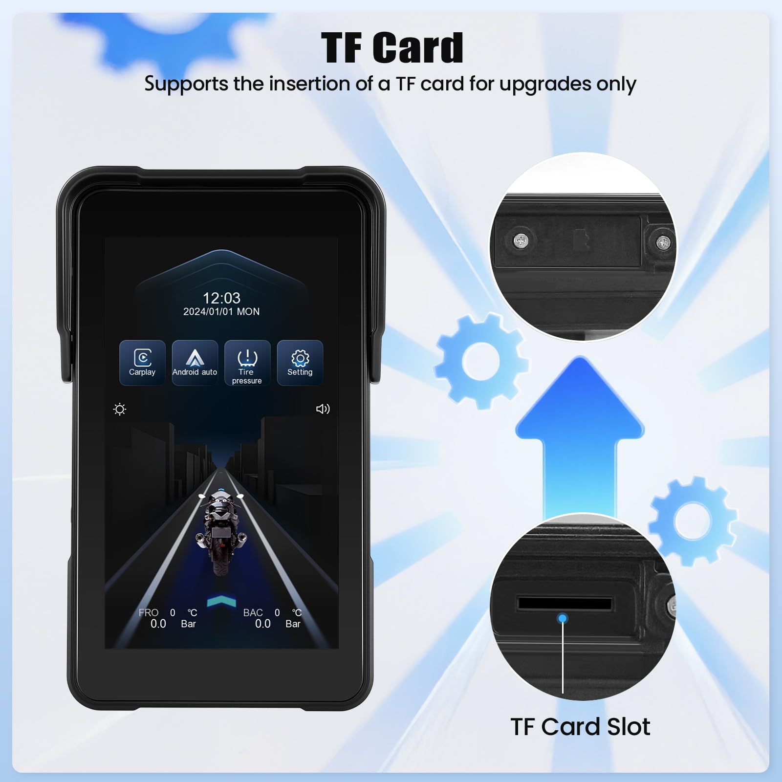 SIXTOP Écran CarPlay Moto avec GPS, CarPlay et Android Auto sans Fil, Portable GPS Navi pour Moto, Étanche IP68, 5 Pouces Écran Tactile avec Bluetooth