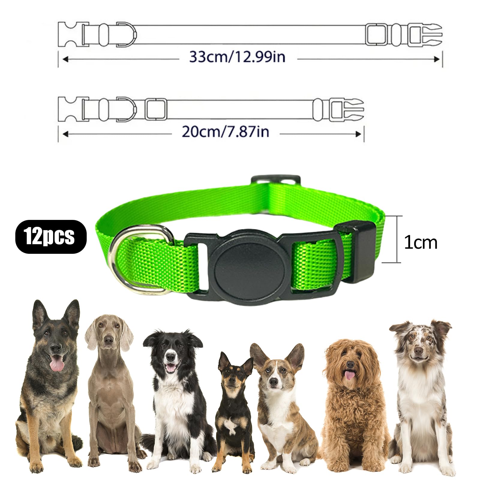 12 verstellbare Welpen-Halsbänder – weiches Nylonhalsband mit Schnellverschluss-Schnalle (19–32 cm) – sicher und bequem für neugeborene Welpen und Kätzchen (12 verschiedene Farben)