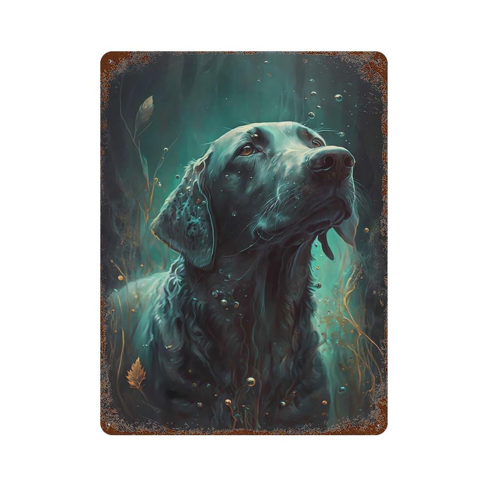 Aged Metal Wall Plaque with Labrador Retriever Dog Design 15.7"x11.8", for Pub, Kitchen And Man Cave Decor, Shabby Chic Decor