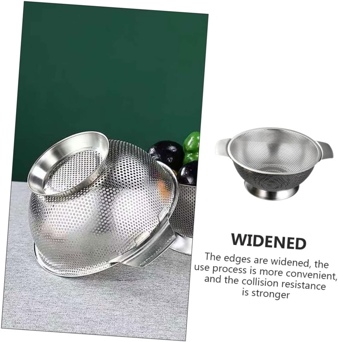 Cabilock Stainless Steel Fine Mesh Rice Strainer Basket Side Drainers Multi-Purpose Vegetable Washing Colander for Rinsing Fruits Beans and Pasta