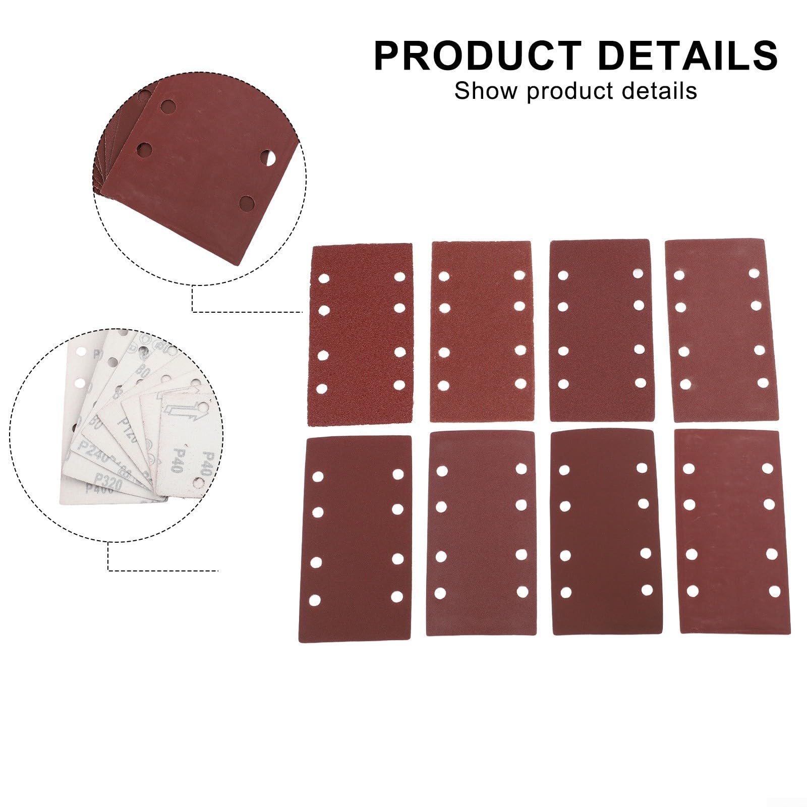 Lot de 80 feuilles de papier abrasif 93 x 185 mm avec 8 trous, 40-400, oxyde d'aluminium pour ponceuse multifonction et ponceuse de détail, pour poncer le bois, le métal et le plastique