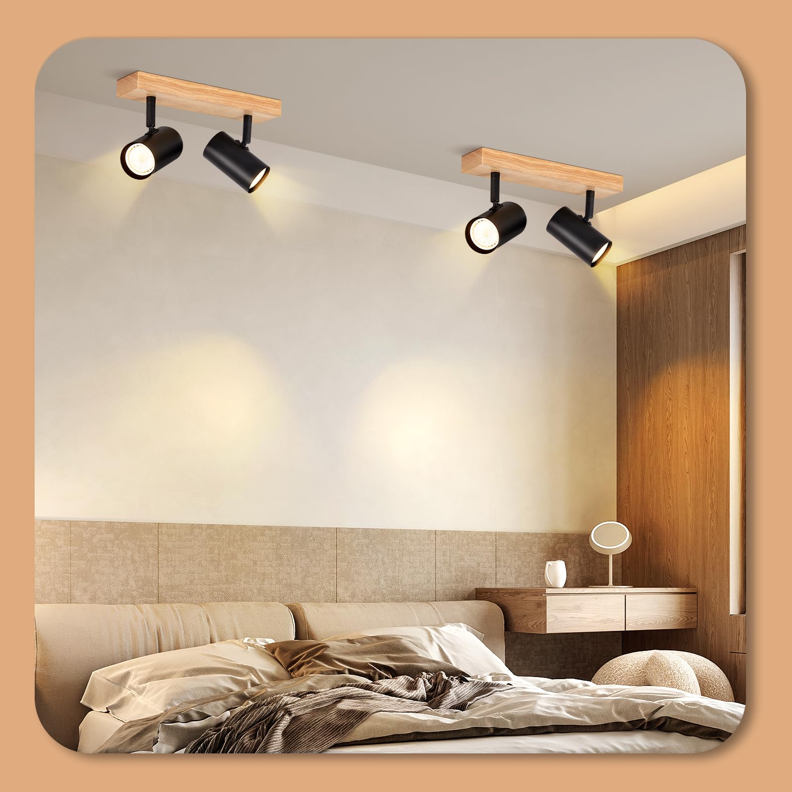 Glitzerlife Deckenstrahler 2 Flammig Deckenlampe Holz - Flurlampe Deckenspots GU10 Deckenleuchte Schwarz 350° Schwenkbar Vintage Industrial Retro für Flur Wohnzimmer Schlafzimmer Küche Esszimmer