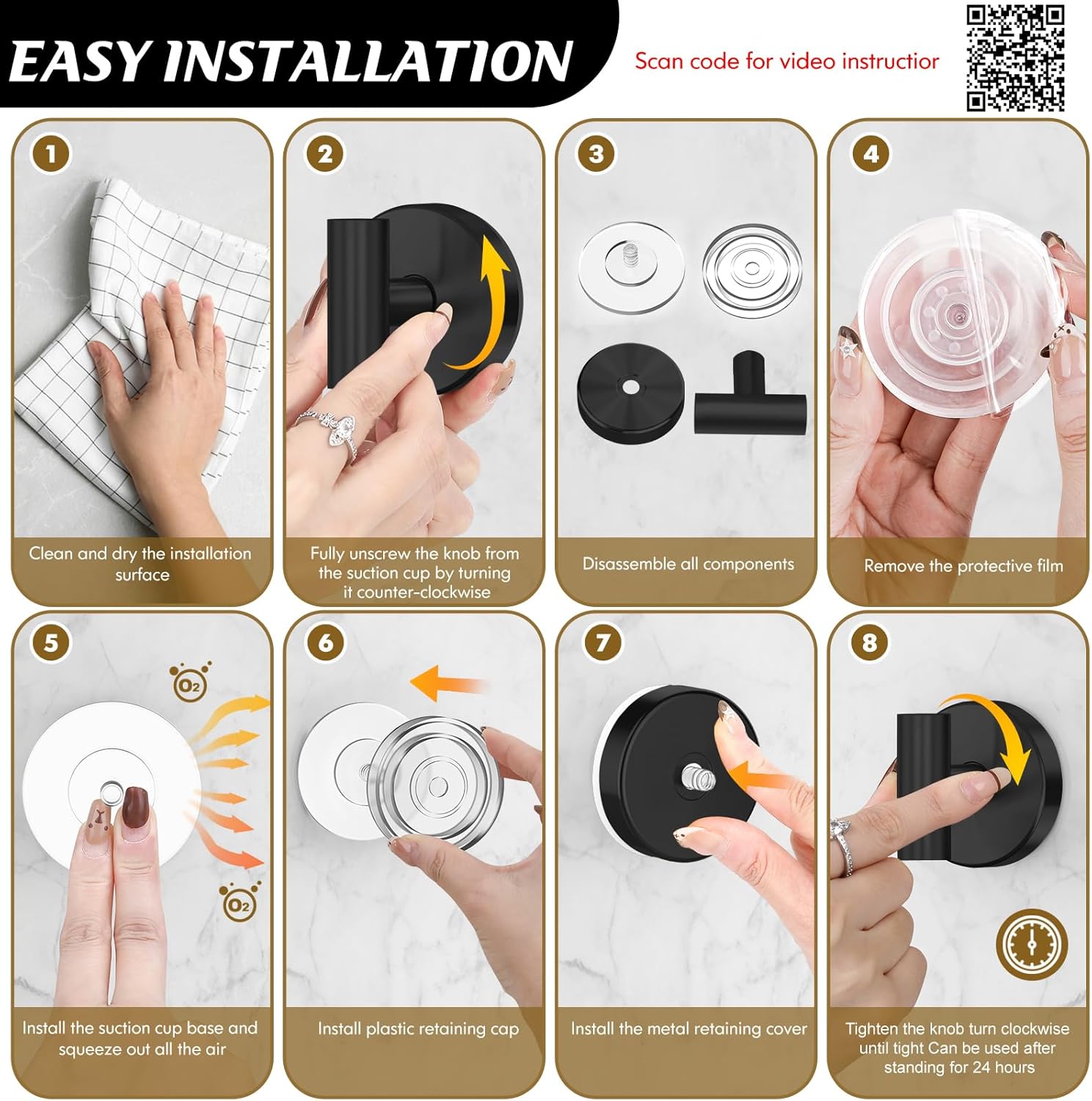 Suction Cup Hooks for Shower,Heavy Duty Shower Towel Suction Hooks,No Drill Wall Mounted Towel Hooks for Bathrooms Wall,Kitchen,Glass,Mirror,Tile to Hang Towels,Robes,Coat-Black(2 Pack)