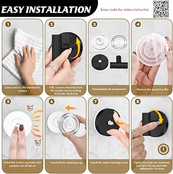 MOTAIPEAK Suction Cup Hooks for Shower, Removable Shower Suction Hooks for Inside Shower, No Drill Towel Hooks for Bathroom Glass Mirror Tile, Waterproof Rustproof Robe & Loofah Hooks, Black, 2 Pack