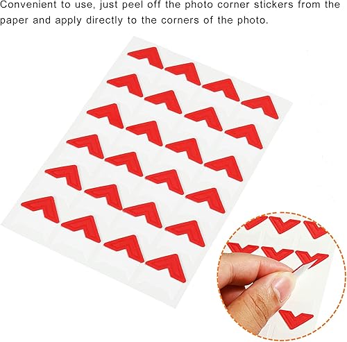 Miniatura 4 de PATIKIL Esquinas de fotos, 15 hojas360 unidades, autoadhesivas, para montaje de fotos, para diario, álbum, diario, álbum de recortes, color rojo
