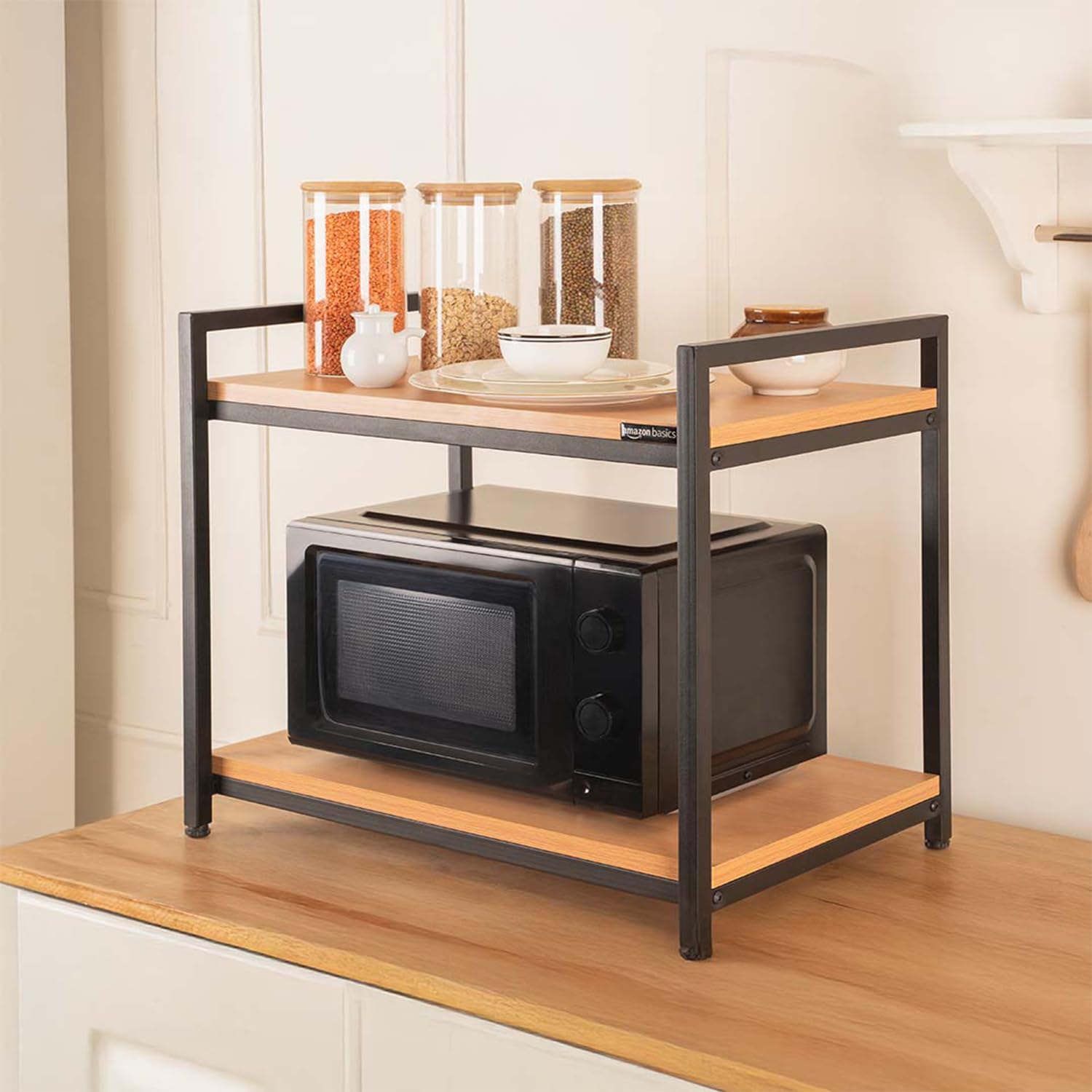 amazon basics Metal Multi-Purpose Standing Rack for Microwave, Oven, OTG | Kitchen Organizer (Brown), Freestanding