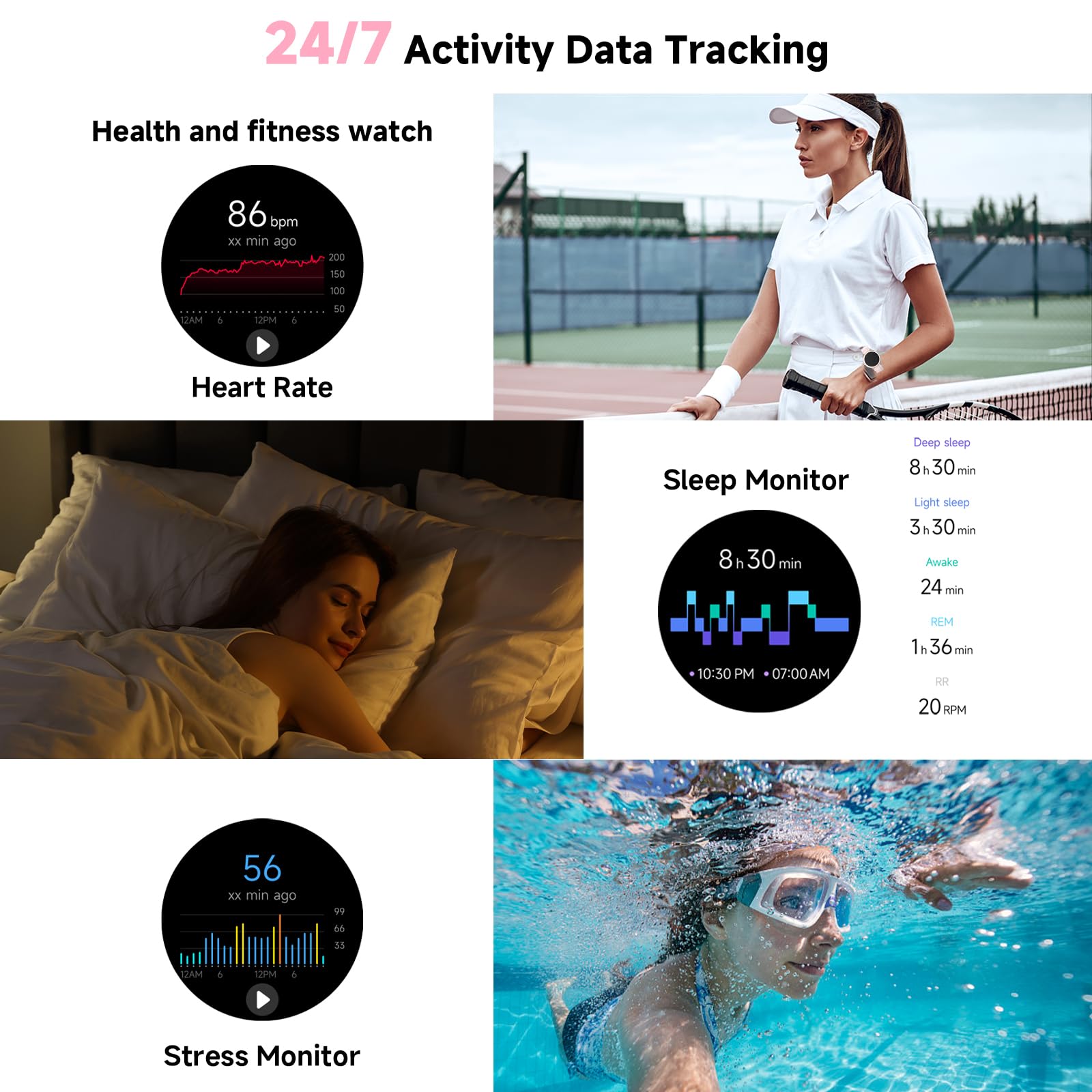 Smart Watches for Women Men 1.27" HD Fitness Tracker with Heart Rate/Sleep/Step/SpO2 Monitor, IP68 Waterproof Watch for Android iOS (Pink)