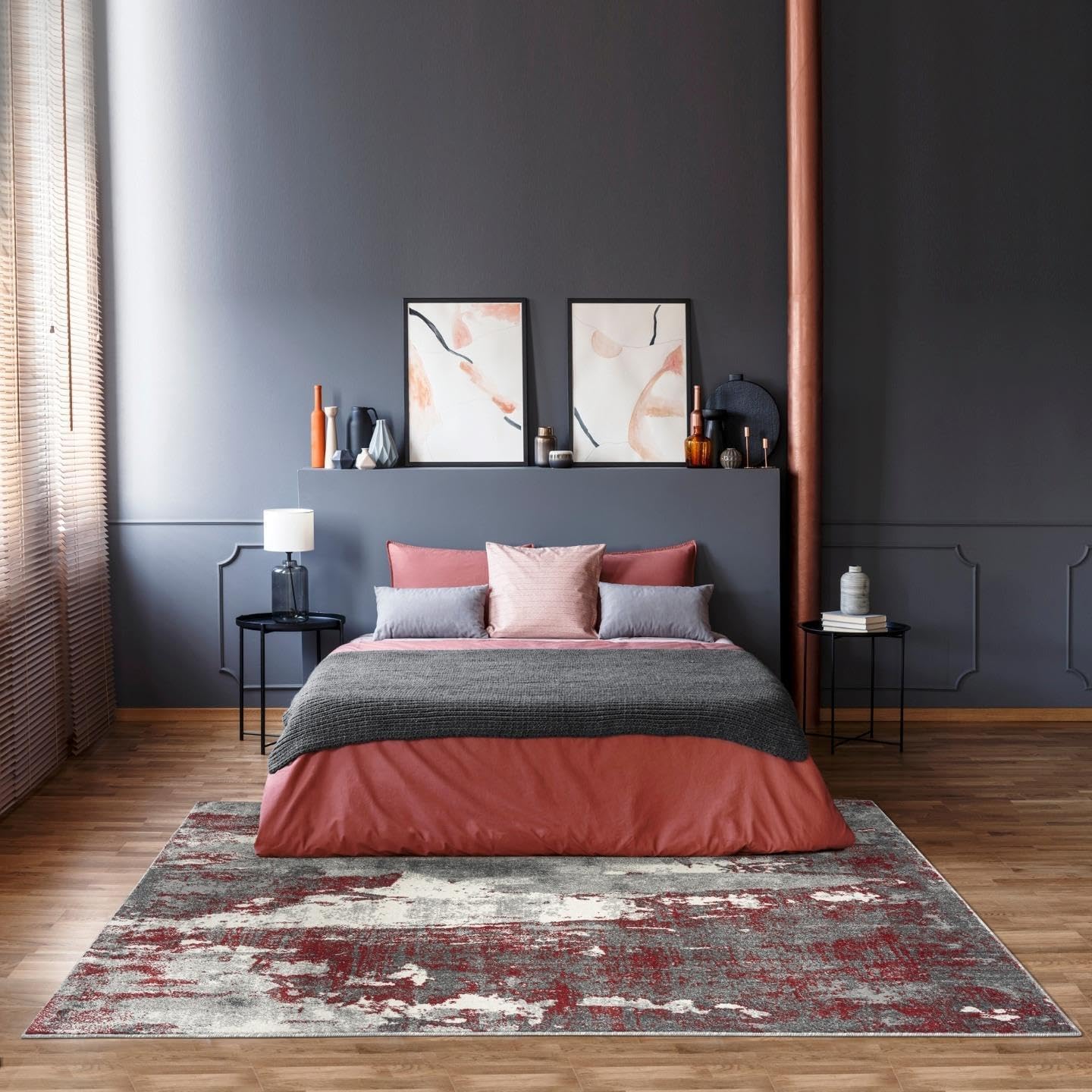 Tapis salon lavable en machine antidérapant 110 x 190 cm rouge doux