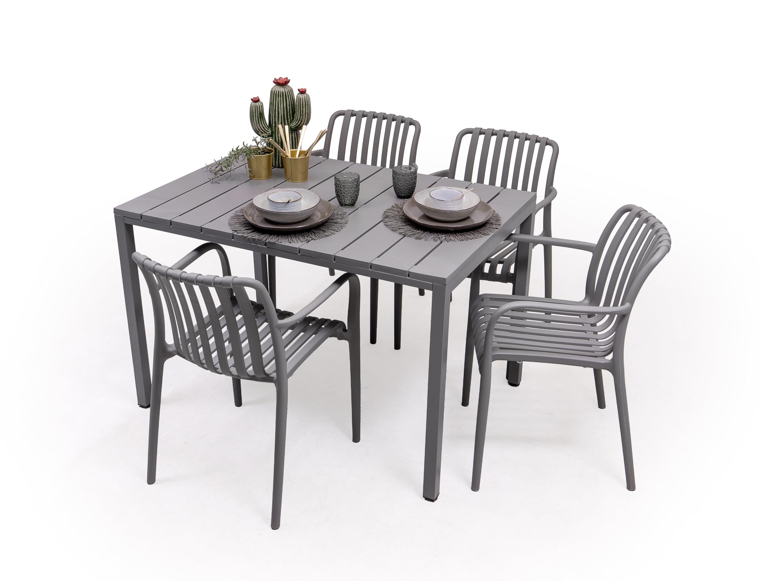 Homely – Mesa de Comedor Rectangular para jardín Ambar | 120x80 cm. 75 cm Alto | Polipropileno Material idoneo para Exterior | Color Gris