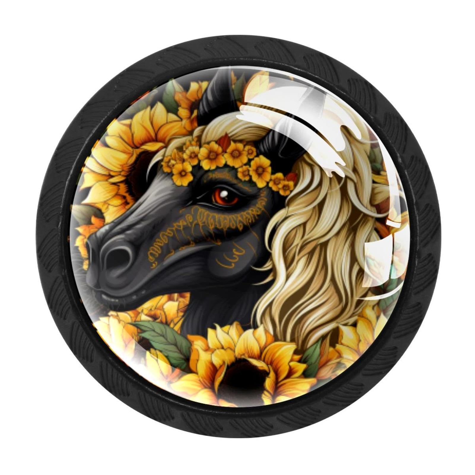 CHENZZZZ 4 Pack Cabinet Handles Unicorn Skull Sunflower Kitchen Drawer Pulls Furniture Door Handles for Cupboard Bedroom Wardrobe