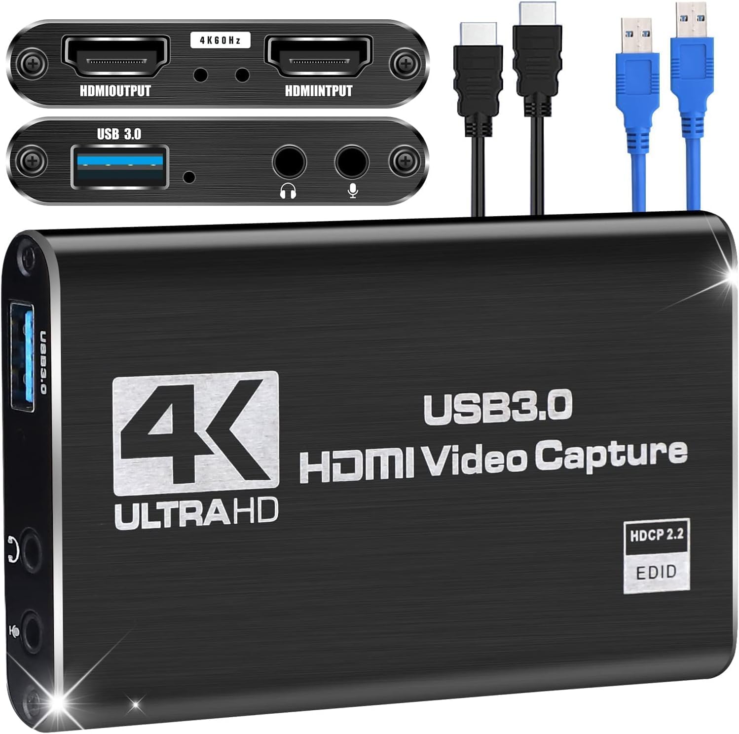 atdaraz 4K HDMI Game Capture Card, USB 3.0 Audio Video Capture Device with HDMI Loop-Out 1080P 60FPS Live Streaming Game Recorder Device for Windows Linux OS X System/PS4