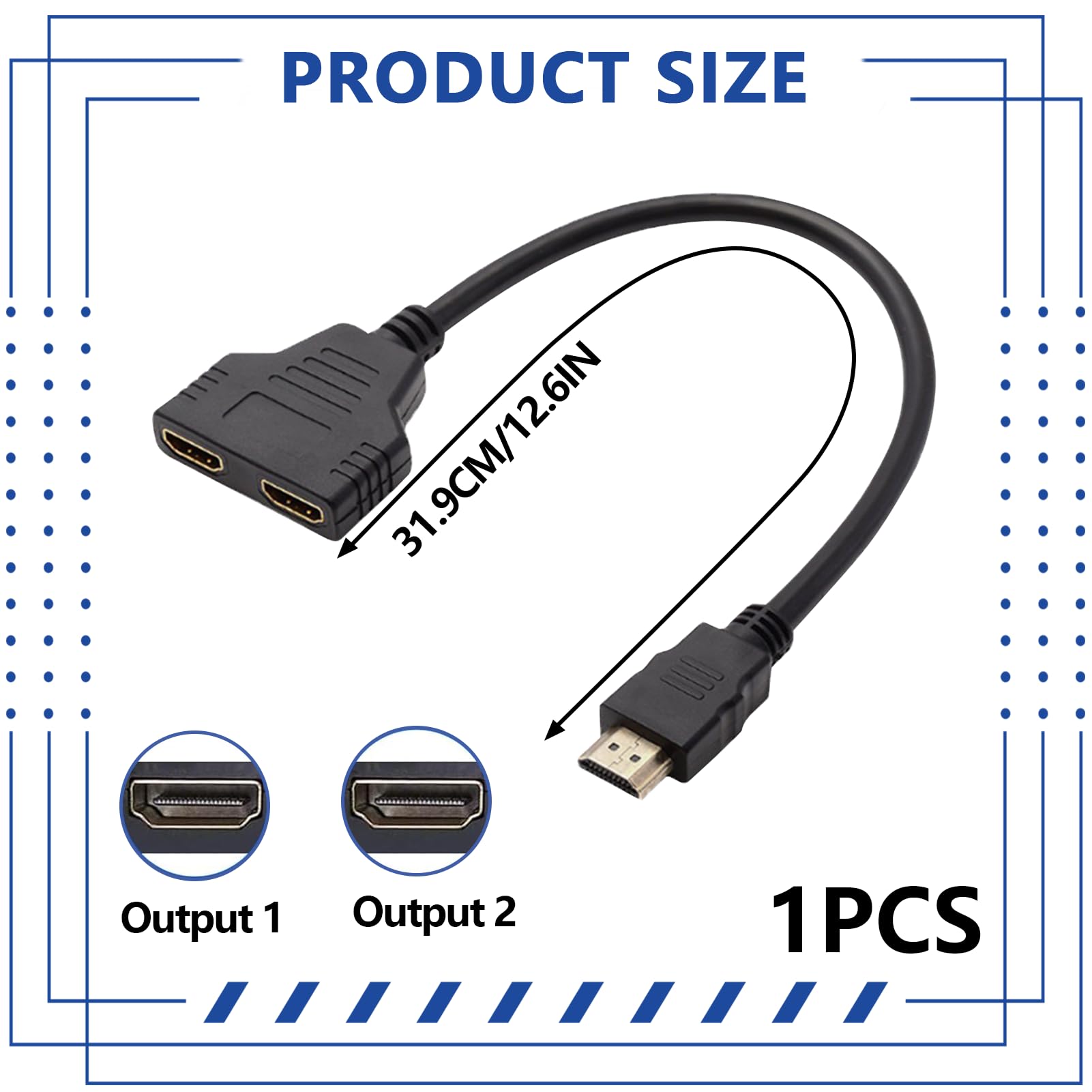 BaZuyunMd Répartiteur HDMI 1 x 2, multiplicateur de signal 4K, 1 entrée 2 sorties, compatible HDCP 1.4, pour téléviseurs LED, écrans LCD et projecteurs - 3