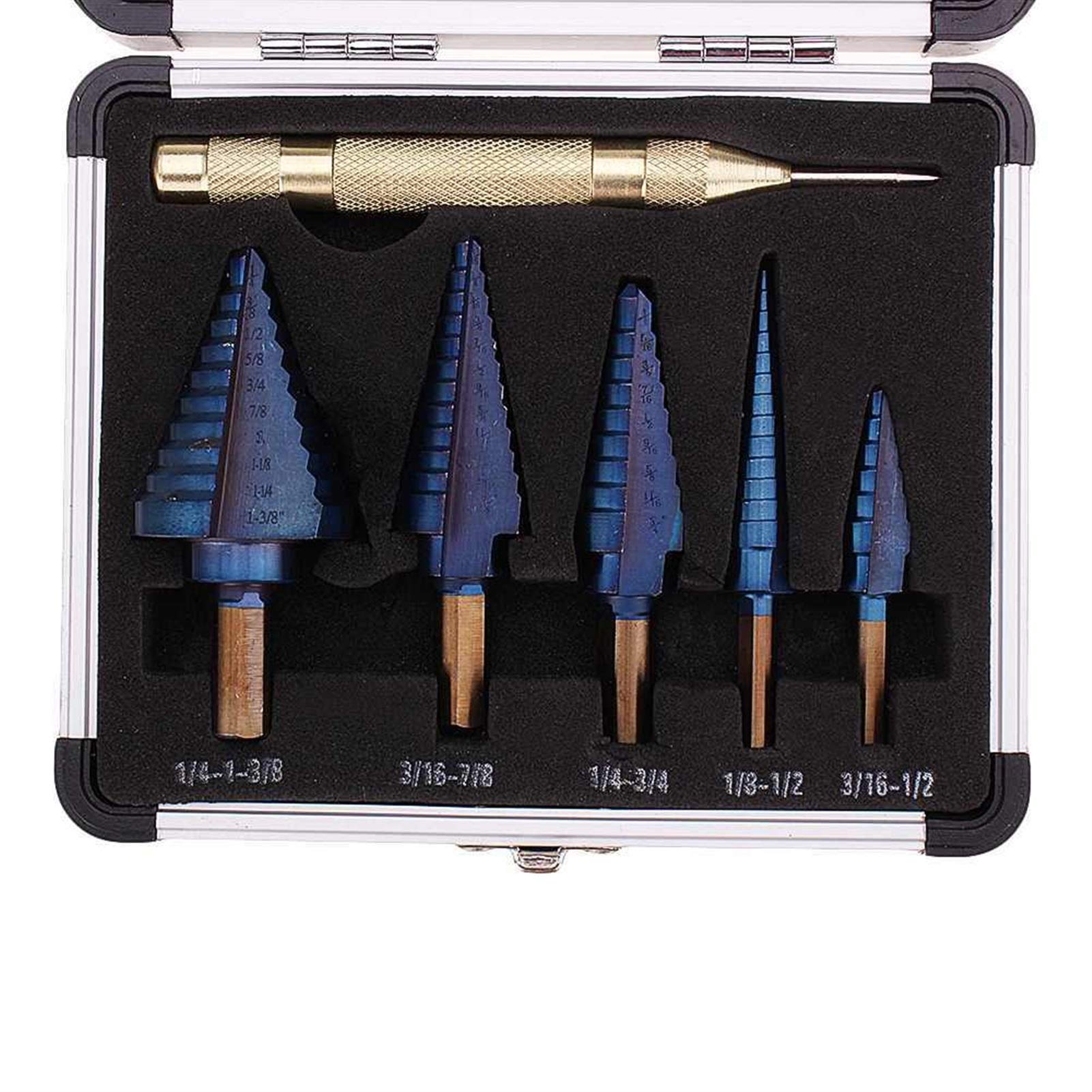 WQAZ Couper 6pcs HSS Blue-Nano Step Foret Perceuse avec Poinch Center Punch Set Troct Tool de Forage Nouveau Portable