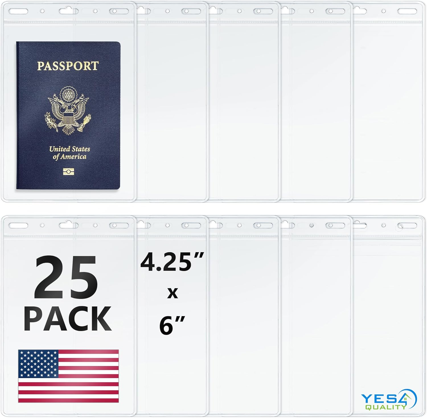 Yes4Quality – Vertical Passport & ID Badge Holder – 4×6 Inch, 25 Pack – Clear Name Badge Holders for Travel, Work & Events – Zipperless Card Protector for Vaccination Cards, Tickets & Credentials Yes4Quality – Vertical Passport & ID Badge Holder – 4×6 Inch, 25 Pack – Clear Name Badge Holders for Travel, Work & Events – Zipperless Card Protector for Vaccination Cards, Tickets & Credentials