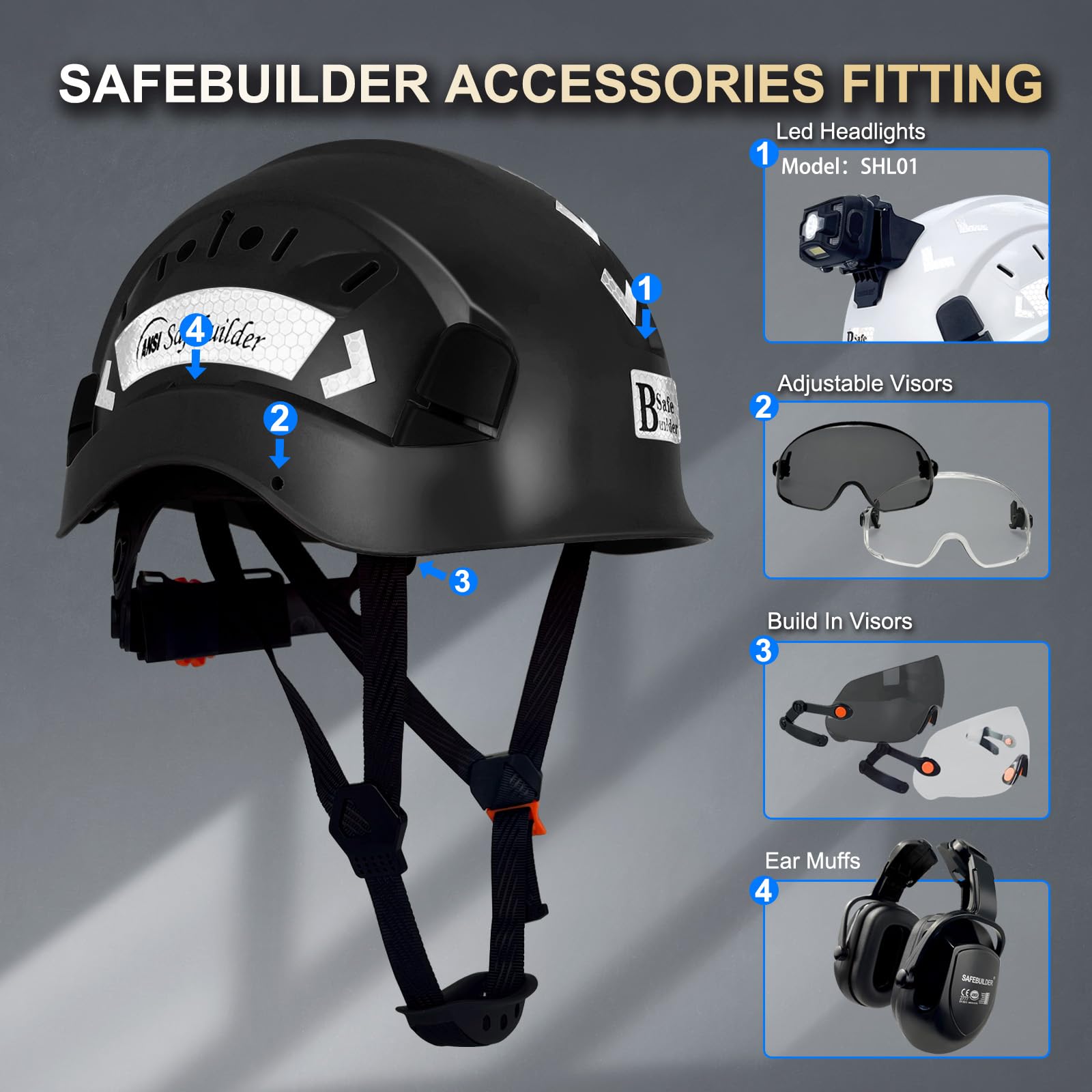 Casco di sicurezza per edilizia, casco rigido in ABS, sistema di ventilazione regolabile, protezione per la testa da lavoro industriale, per uomo, certificato ANSI/ISEA Z89.1