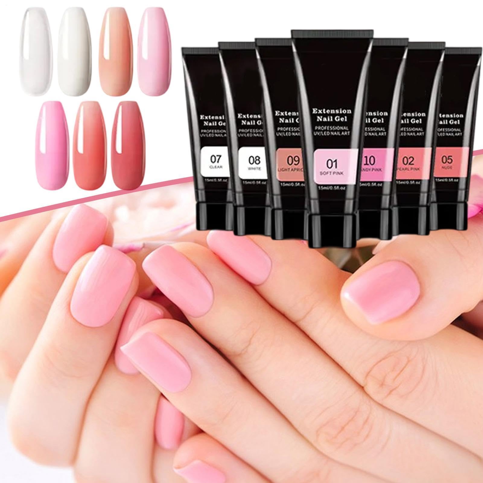 Kit per gel di prolunga Poly, kit gel di poli per principianti Kit per | Nude 7 Colours Soluzione ispessimento del costruttore di arte del piede per donne e princip
