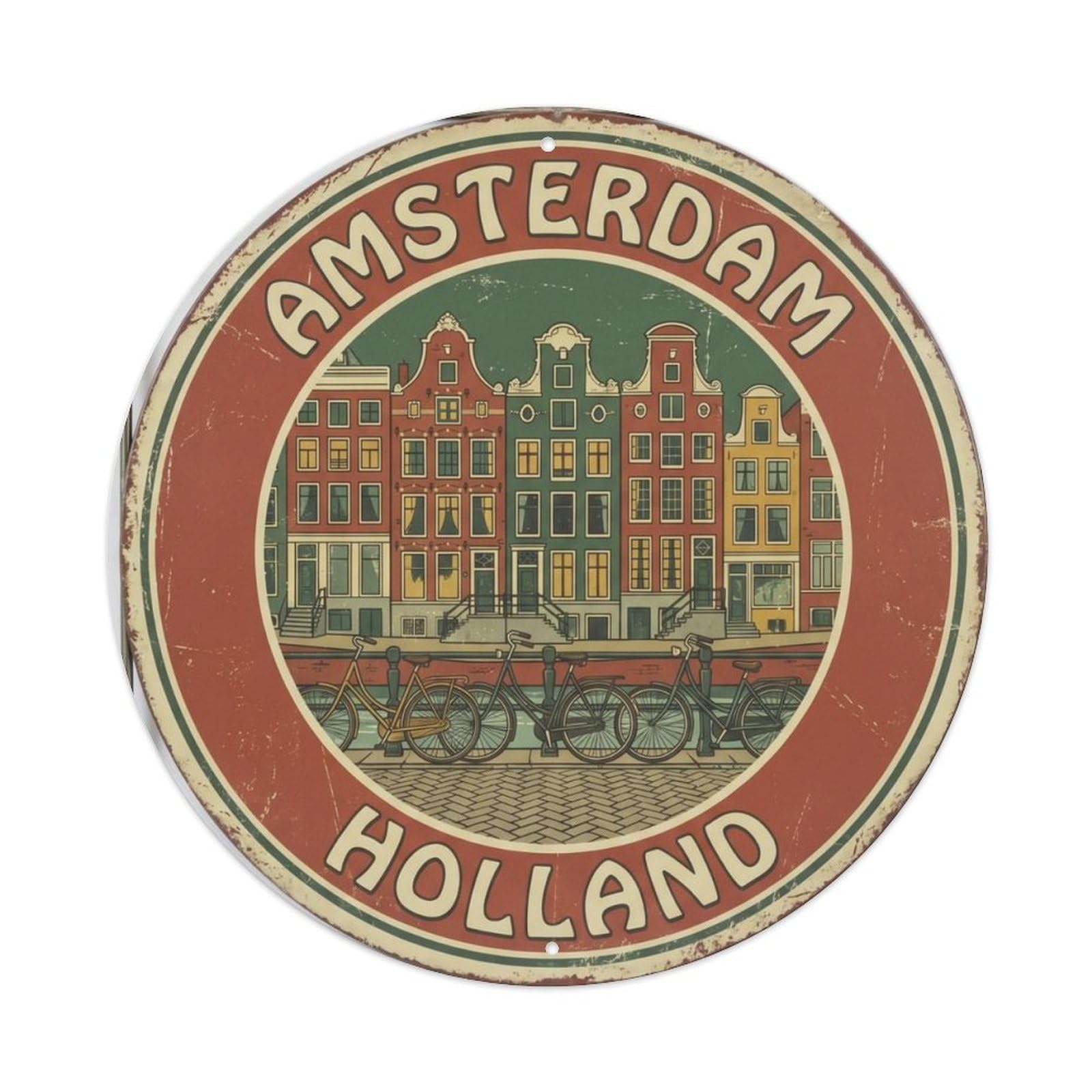 Vintage Travel Amsterdam Holland Metal Tin Sign Plaque Wall Decor for Cafe, Club Bar, Office, Home Garden Metal Poster 8x12Inch