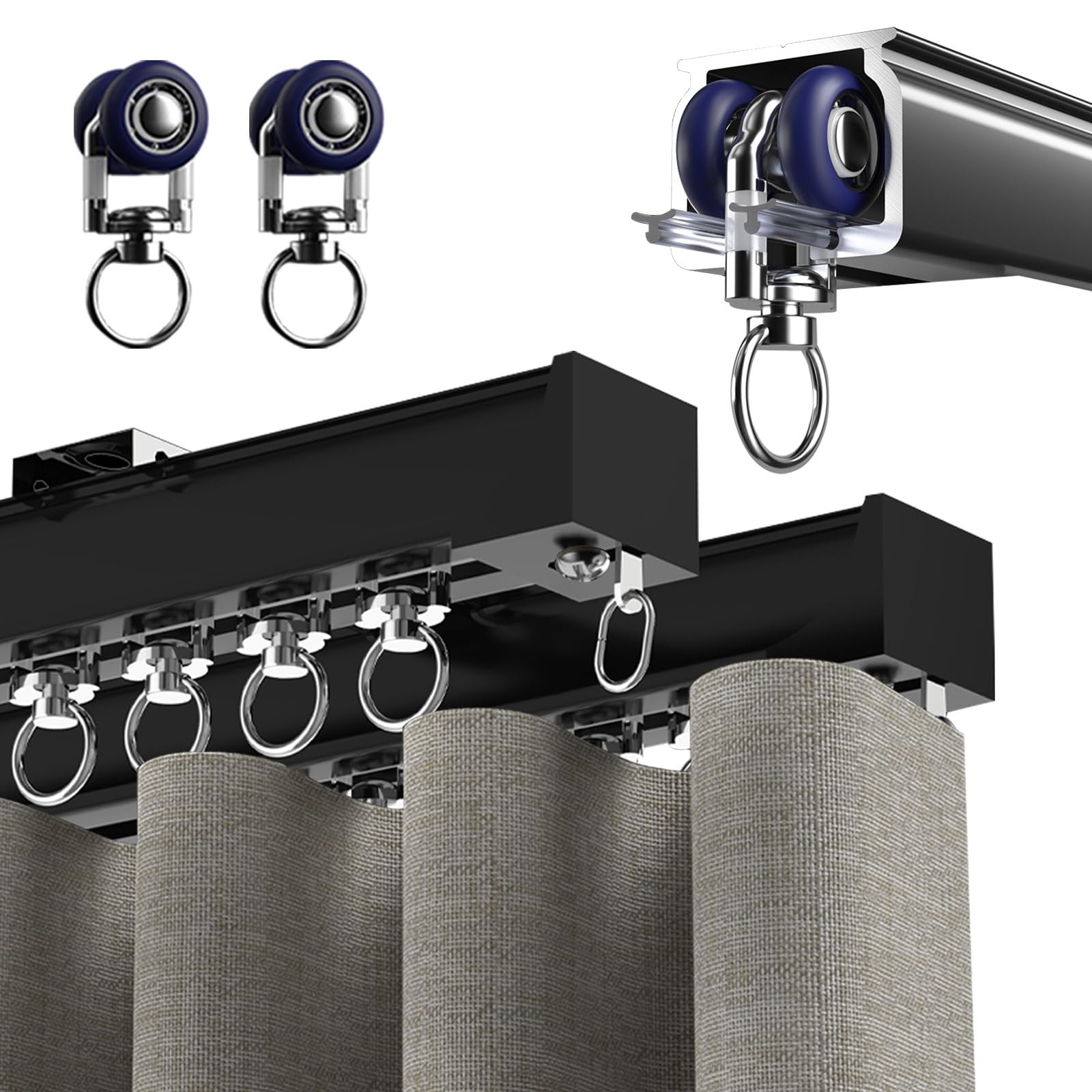 Doppelläufiges Gardinenstangen-Set – robuste Aluminium-Vorhangteile für und Balkone – 80 cm Deckenhalterung – stilvolles Frankreich-Design für Büros und Zuhause