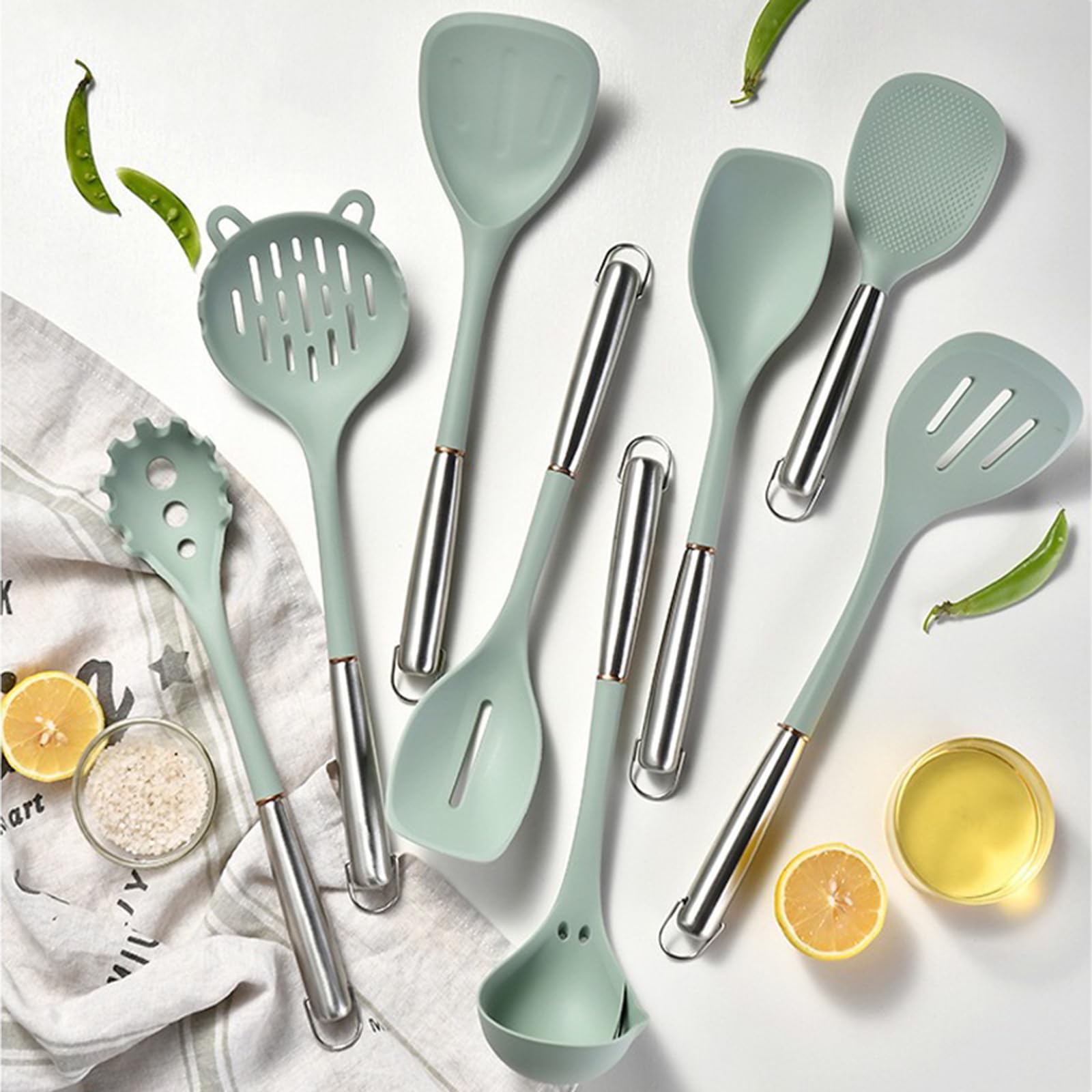 Generisch Küchenhelfer Set Silikon BPA-frei, spülmaschinenfest, mit Edelstahlgriff, geeignet für alle Töpfe und Pfannen