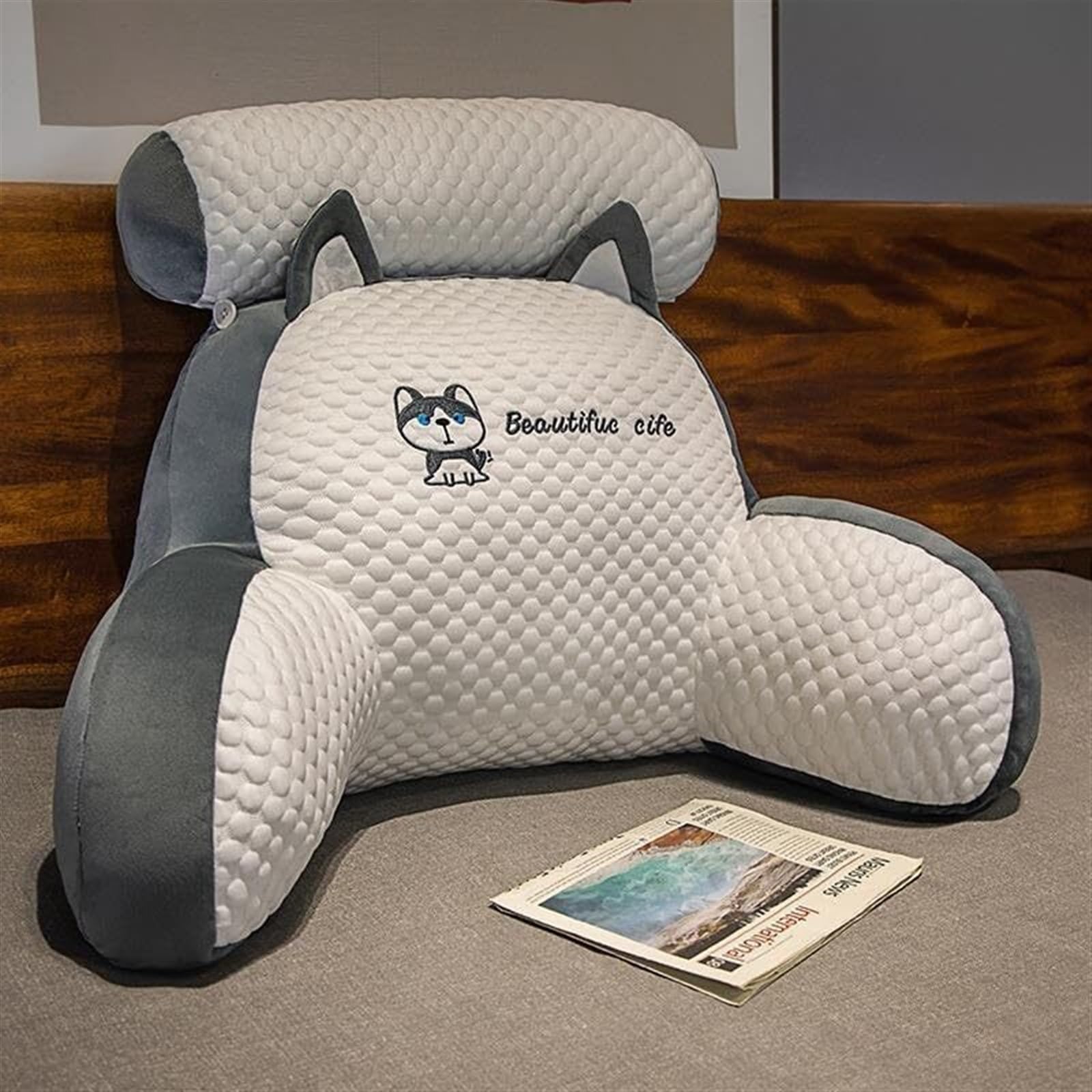 Uoxhfdh Black Bed Rest Lumbar Support Cushion With Arm Breathable Seat Relax Pillow(,70 * 50Cm)