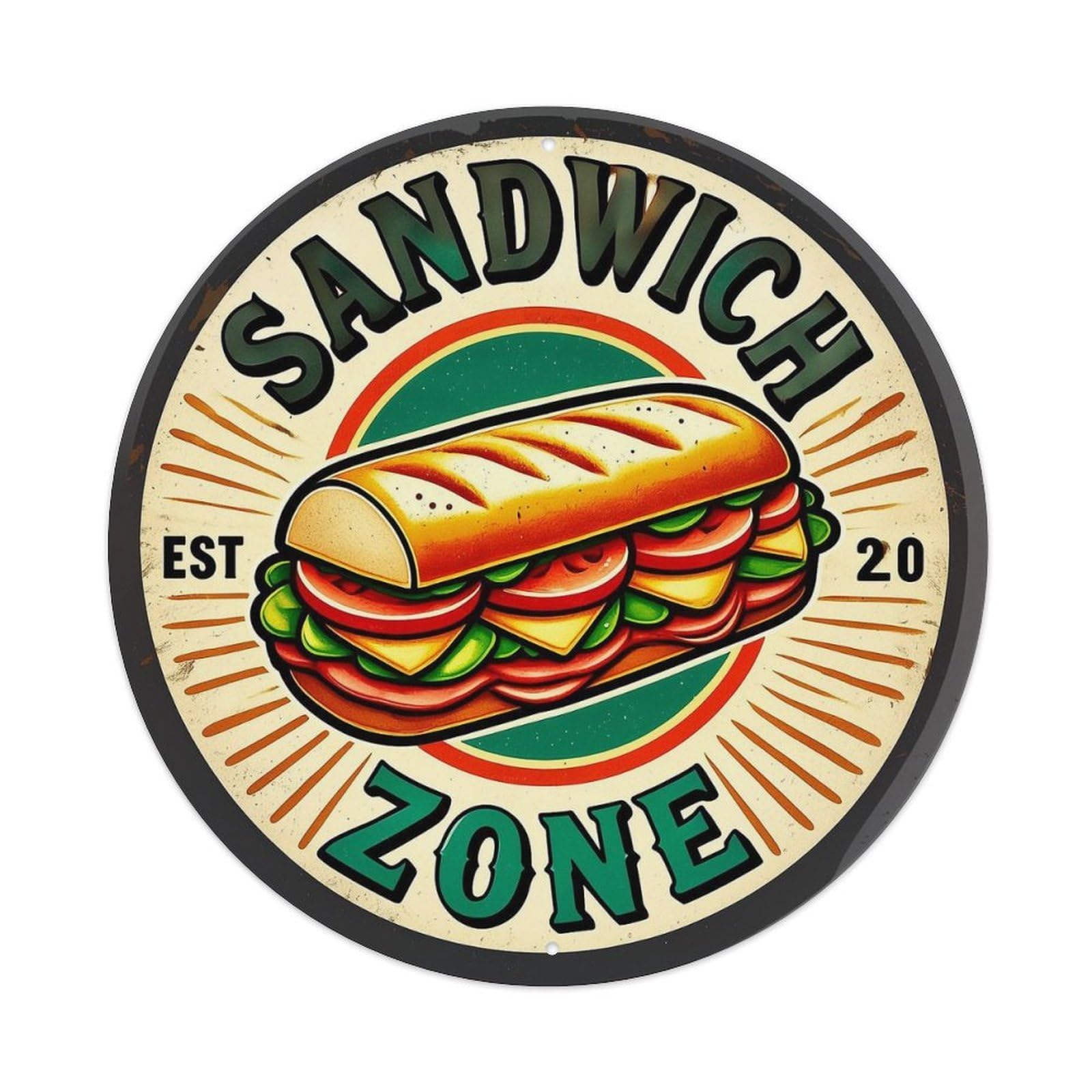Jdyansheng Vintage Sandwich Zone Est Twenty Logo Tin Sign Metal Poster Metal Signs For Home Man Cave Bar Cafe Kitchen Laundry Room Wall Decorations 8X8 Inches