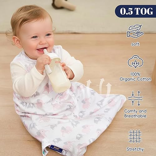 Miniatura 2 de PHF Saco de dormir de algodón 100% orgánico para bebé, manta vestible para bebé de 0 a 6 meses, saco de dormir infantil con cremallera de 2 vías