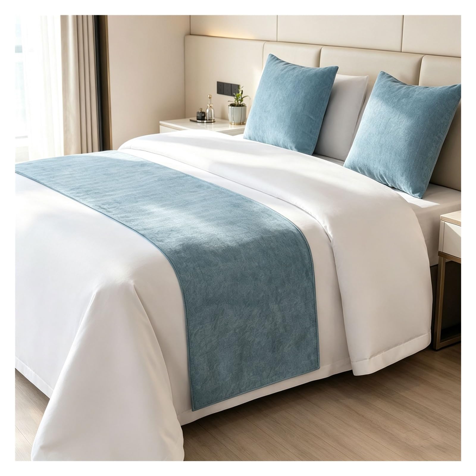 Pie de cama de chenilla azul en medida de 50x210 cm con 11 colores