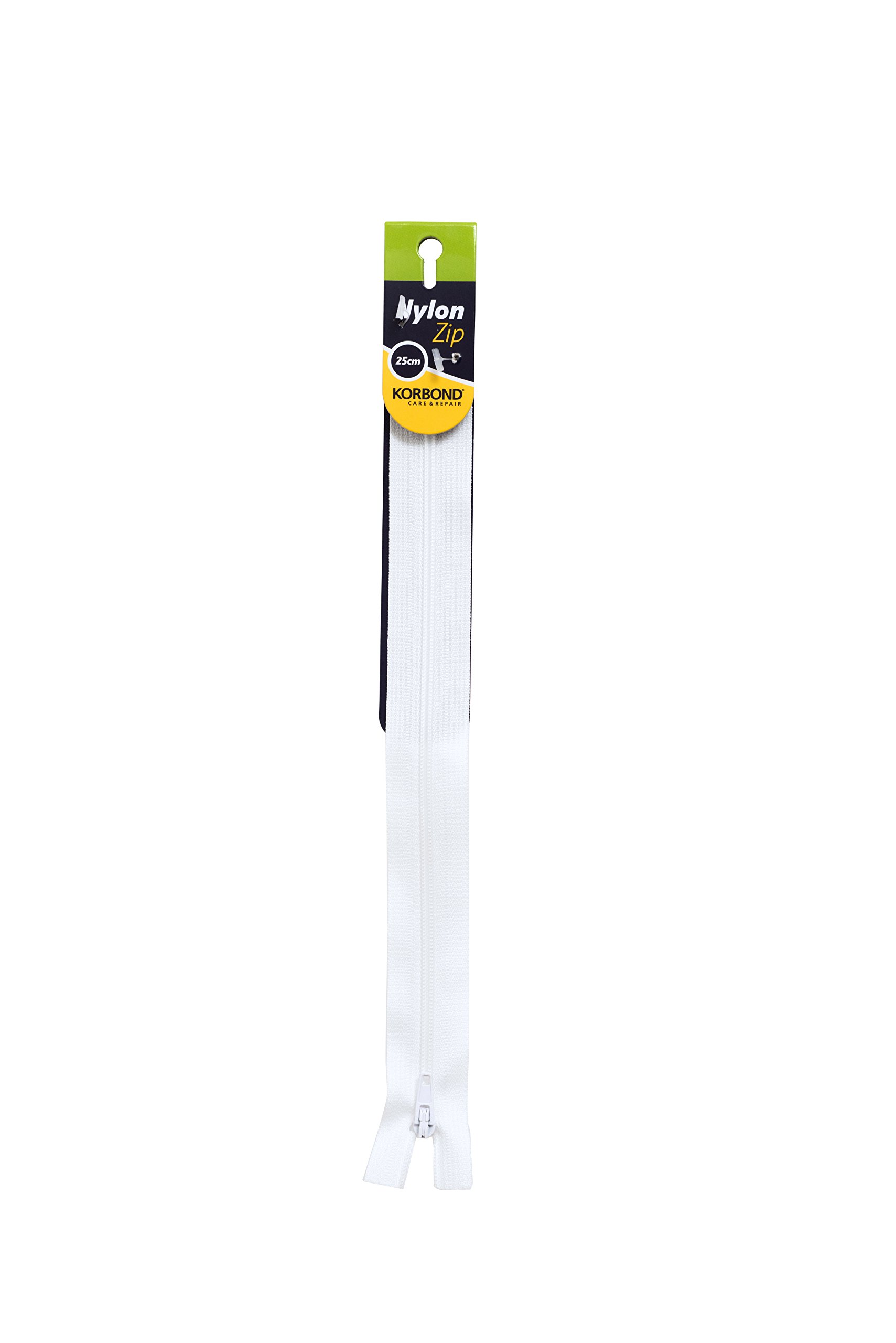 Korbond White 25Cm Nylon Zip – Closed Ended Zip – 25Cm /10Inches – Ideal For Sewing, Tailoring, Crafting Cushions Or Garments