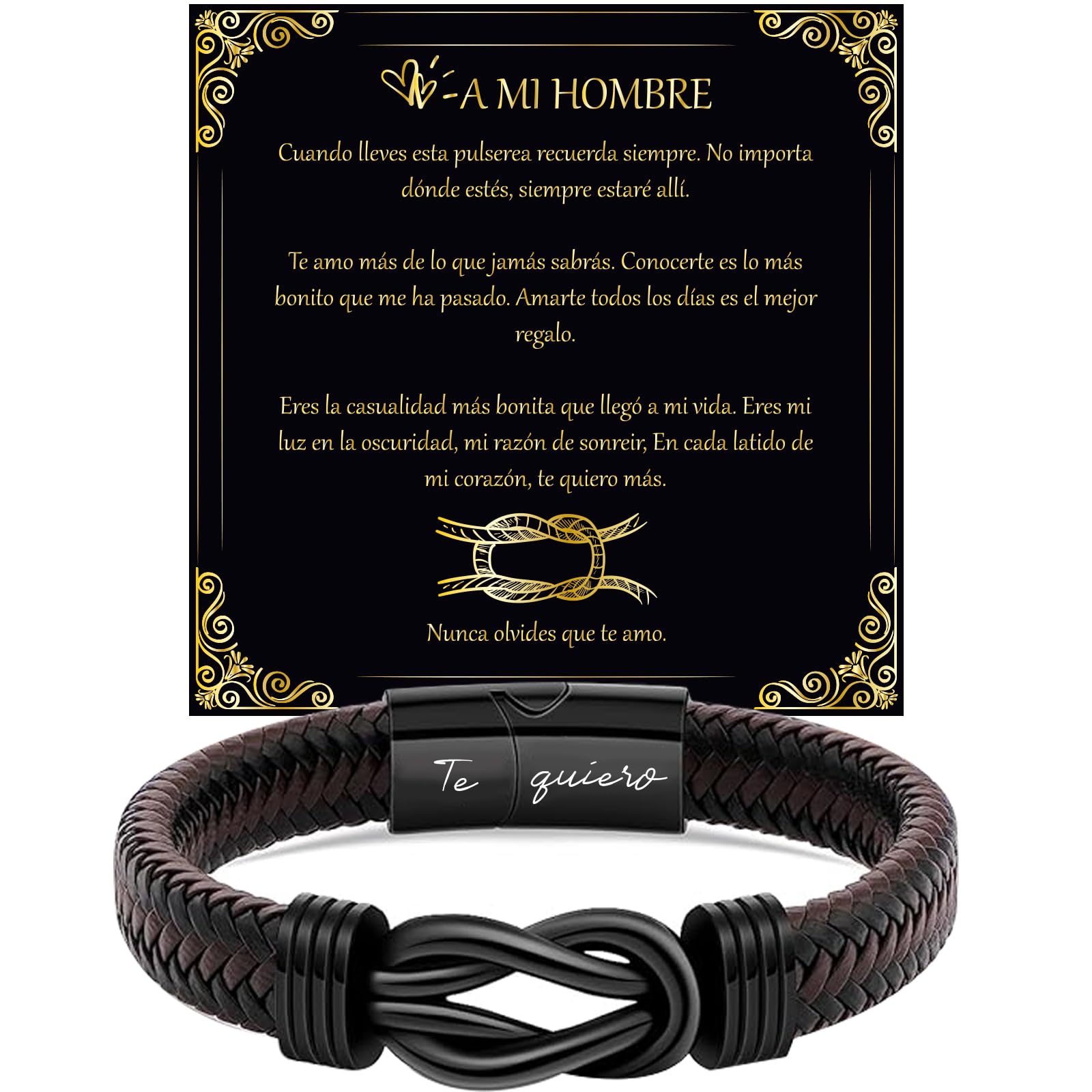 LEAFIAPulsera Cuero Hombre Nudo, Regalo de San Valentín, grabado Te Quiero, aniversario de boda, regalo de cumpleaños, regalo de amor para hombres, Para Marido Novio
