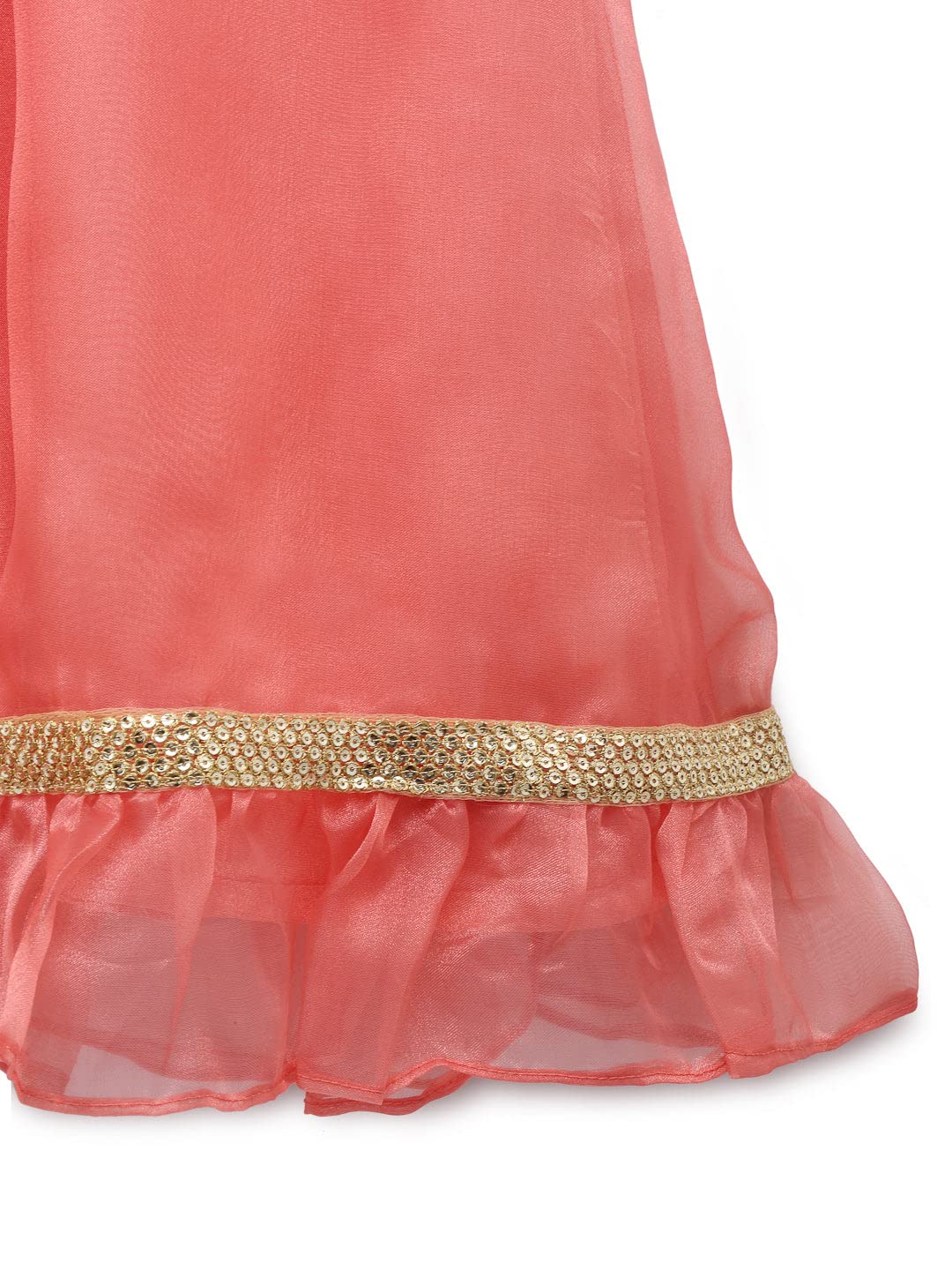 studio rasa Kids Girls Organza Embellished Ruffle Skirt for Wedding Festive Party (GSC12205/3-4_Coral_3-4Y) 1