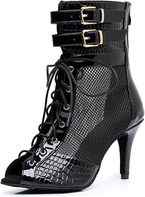 Womens Girls Ballroom Shoes Sexy Latin Salsa Dancing Heels Open Toe Party Evening Ankle Sandals Booties with Buckle X3232