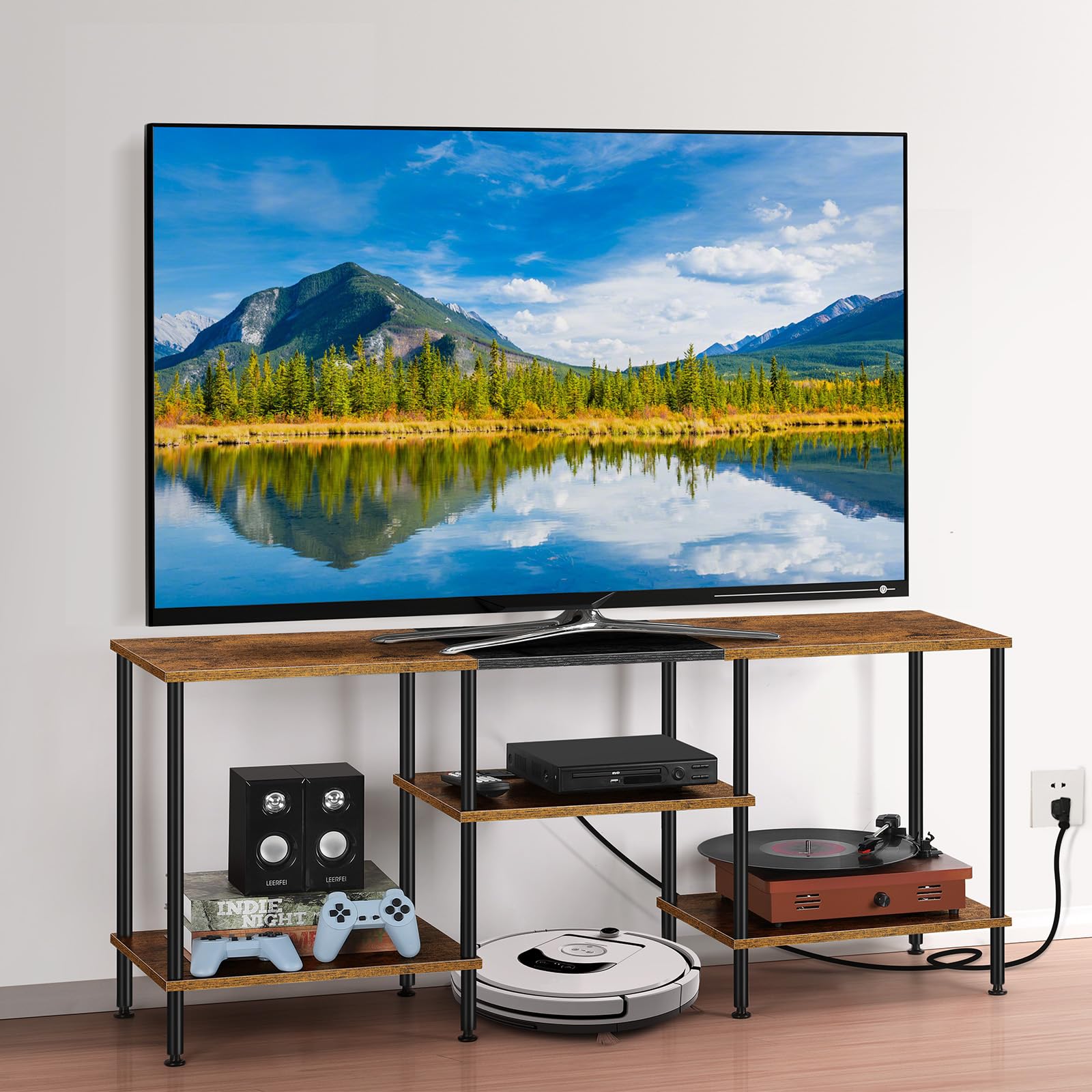 Luplom TV Stand for Bedroom 50 Inch TV Stand with Power Outlet 3 Tier Entertainment Center with Storage TV Console Table for 50 43 40 32 Inch TV,