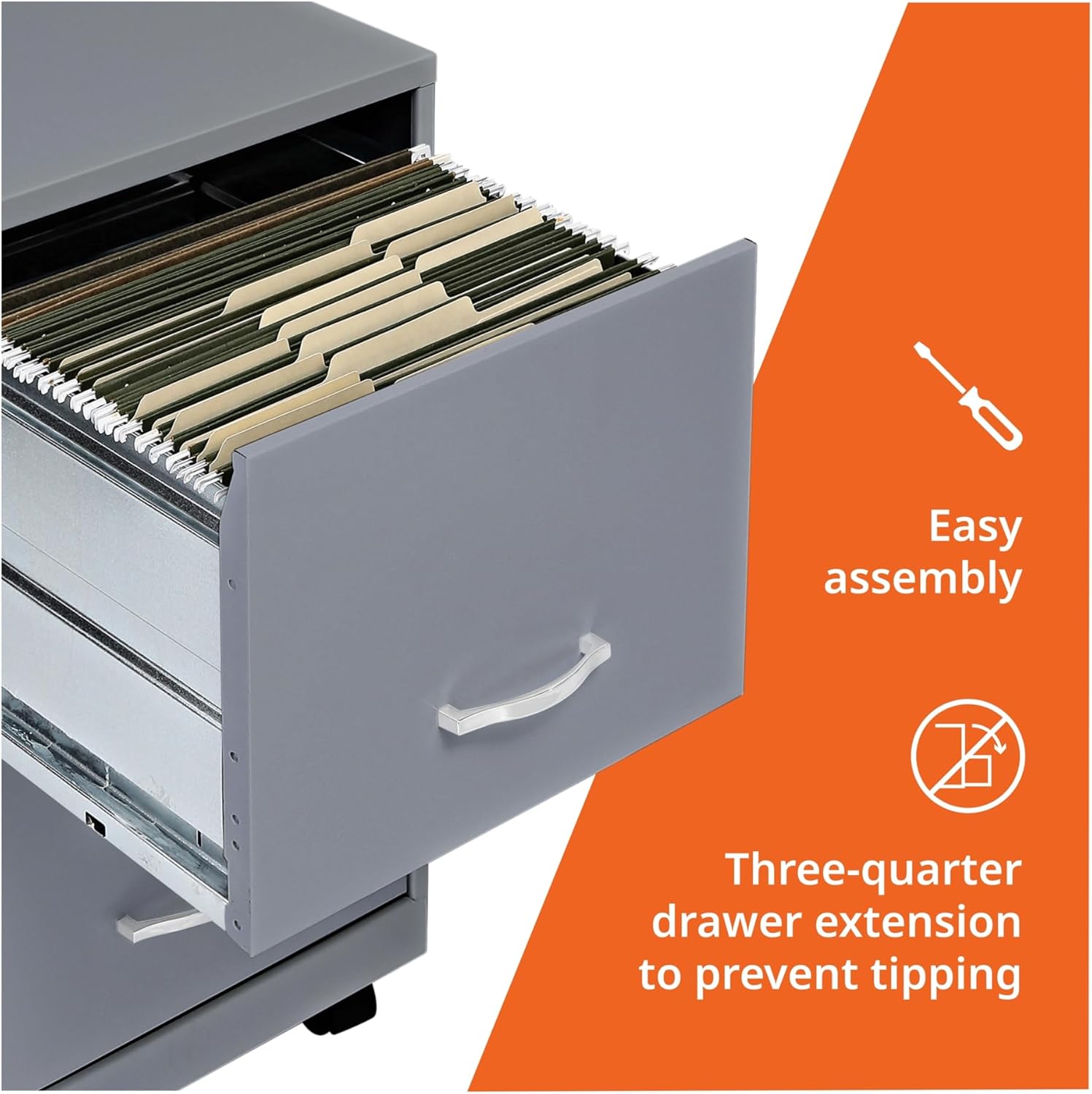 Lorell LYS Chrome Pull F/F Mobile File Cabinet, Silver