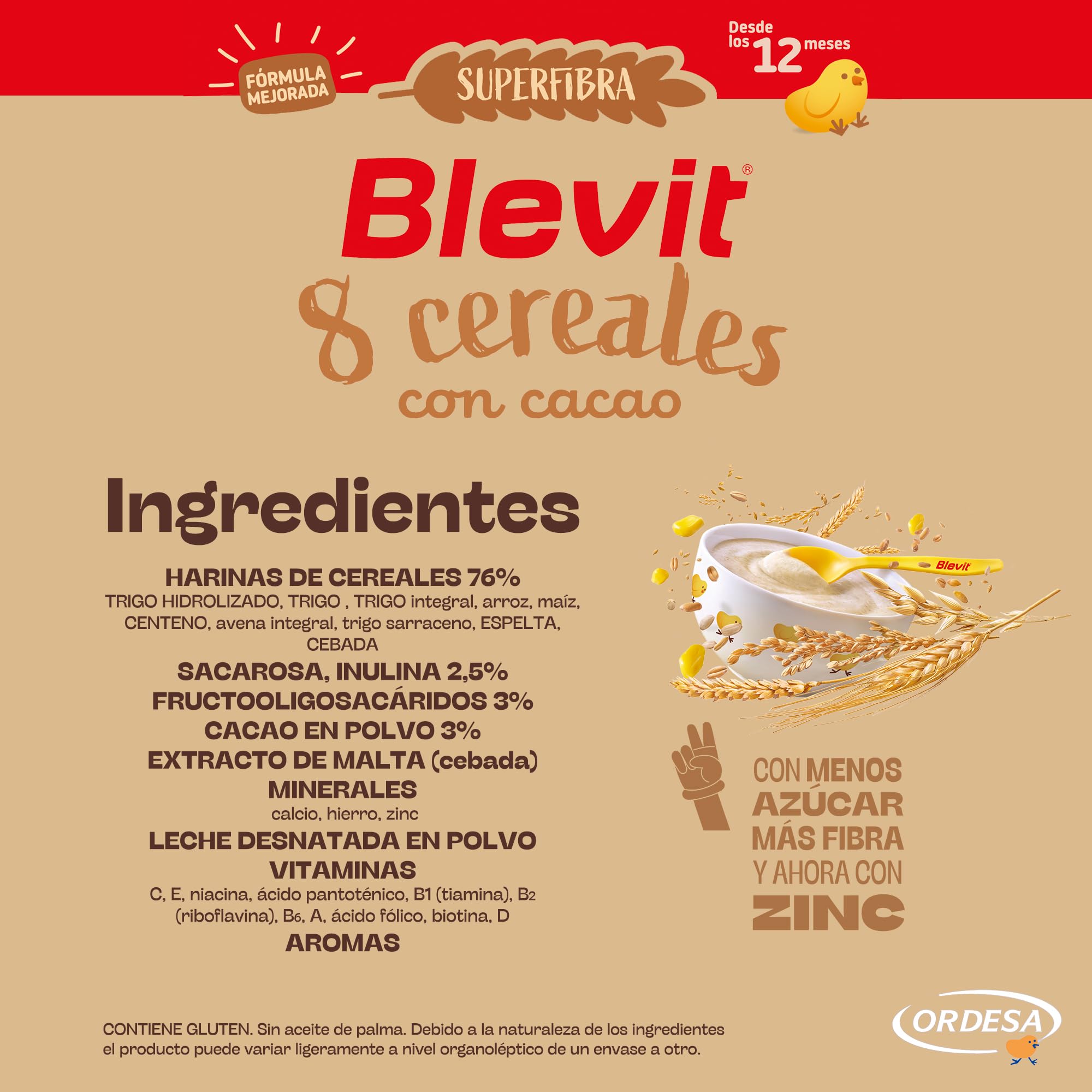 Blevit Superfibra 8 Cereales con Cacao 500g Papilla para Bebé desde 12 Meses