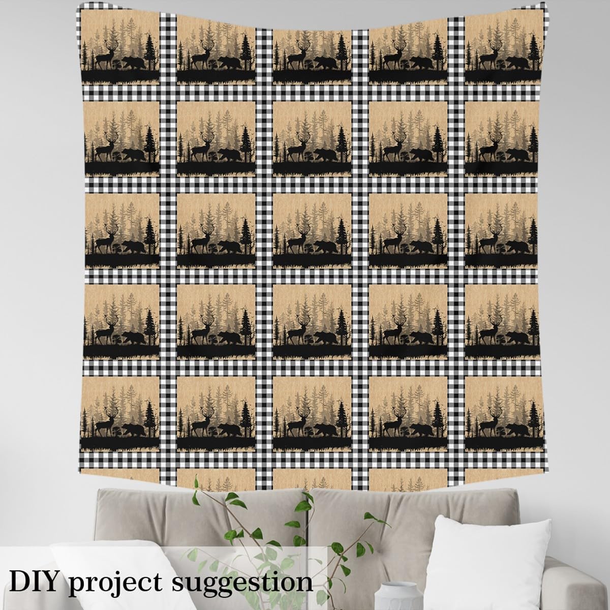 Feelyou Bear Deer Upholstery Fabric for Chairs Farmhouse Animals Fabric by The Yard Kids for Kids Girls Teens Room Decor,Western Wildlife Bear Reupholstery Fabric Decor 3 Yard,Rustic Cabin Country