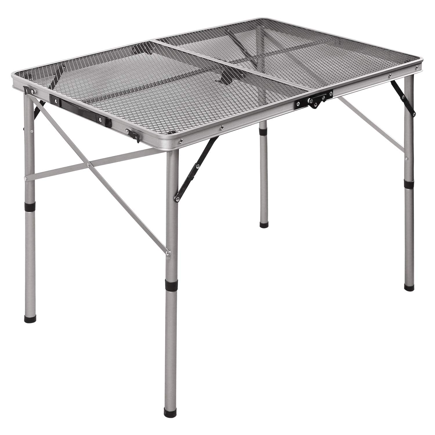 REDCAMP Folding Portable Grill Table for Outside, Lightweight Aluminum Metal Grill Stand Table for Camping Cooking BBQ RV Picnic,Easy to Assemble with Adjustable Heights Legs,Silver 36"x24"